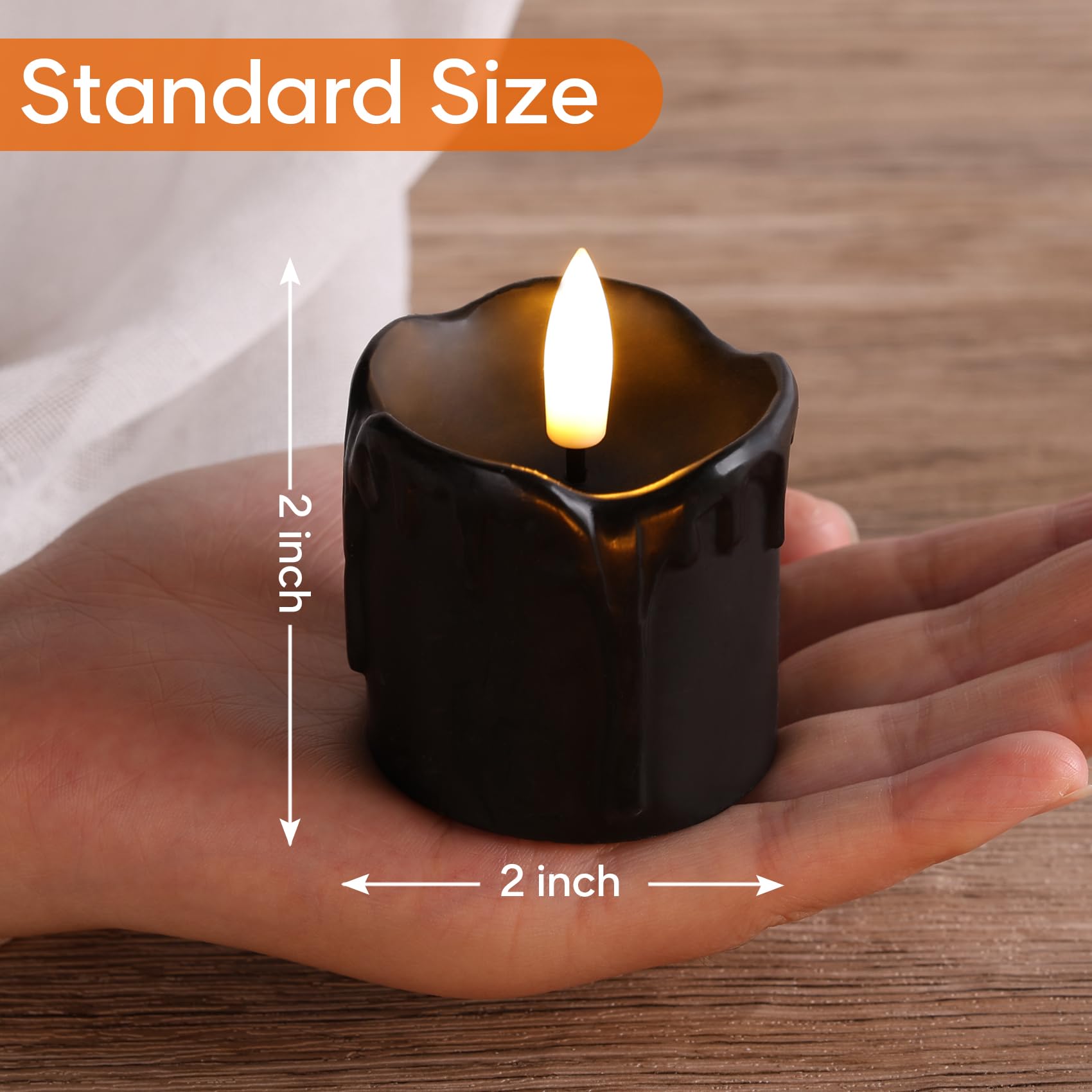 Eywamage Black Dripping Wax Halloween Flameless Candles With Timer Batteries, 2X2 In Flickering Led Votive Candles Set Of 6