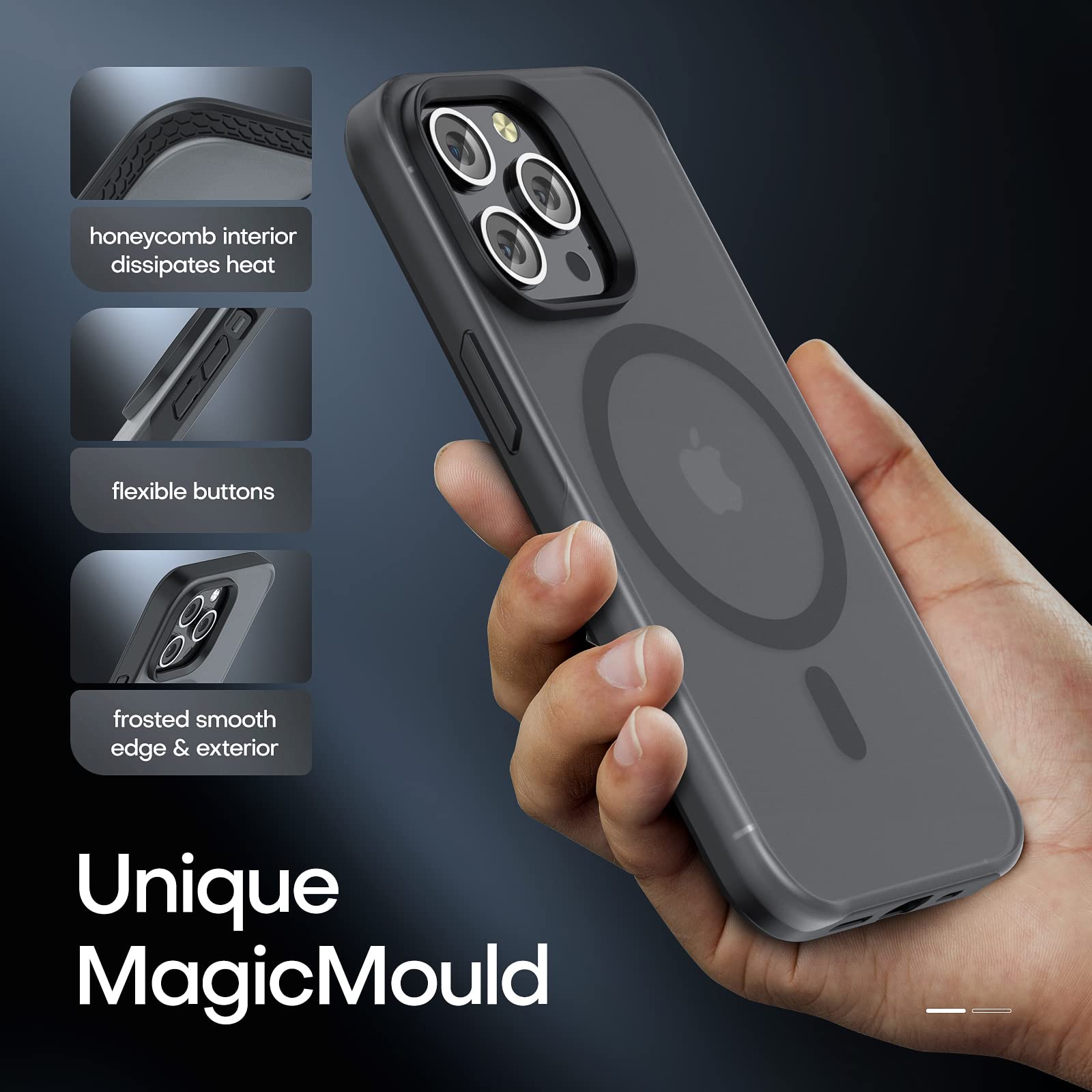 Tauri 5 In 1 Magnetic For Iphone 13 Pro Max Case, [Designed For Magsafe] With 2X Screen Protector + 2X Camera Lens Protector, Military Grade Protection Phone Case   Matteblack
