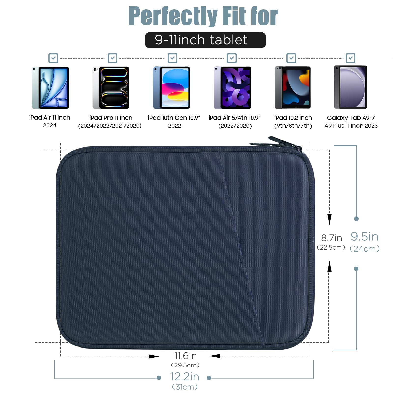 Timovo 9-11 Tablet Sleeve For Ipad Air 11 Inch 2024,Ipad Pro 11 Inch 2024,Ipad 10.2 2021-2019, Ipad 10Th 2022,Ipad Air 5/4 10.9,