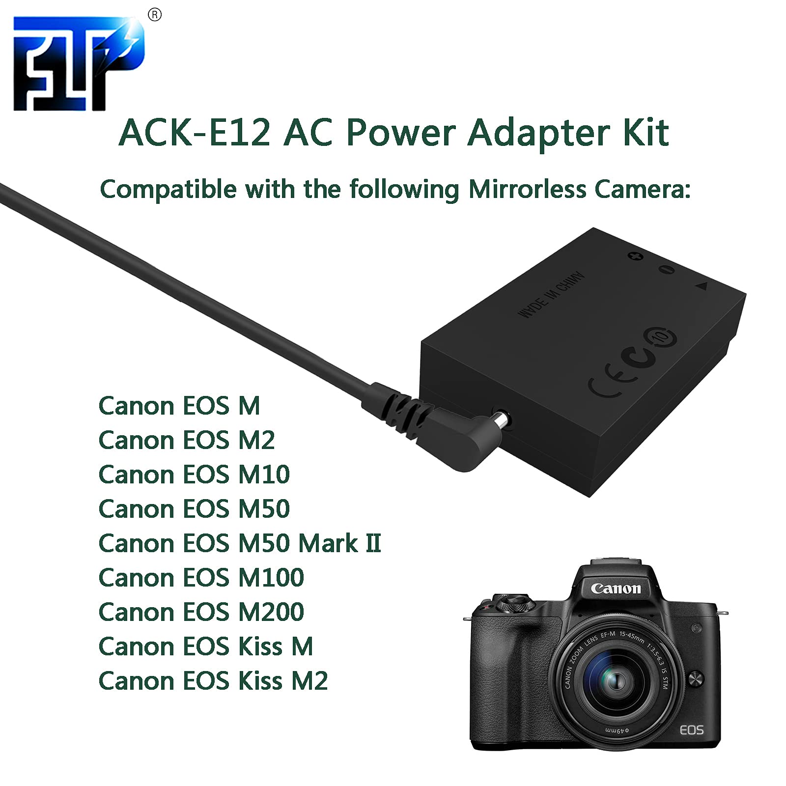 F1Tp Ack E12 Ac Power Supply Adapter Dr E12 Dc Coupler Kit For Canon Eos M M2 M10 M50 Mark Ii M100 M200 Cameras.