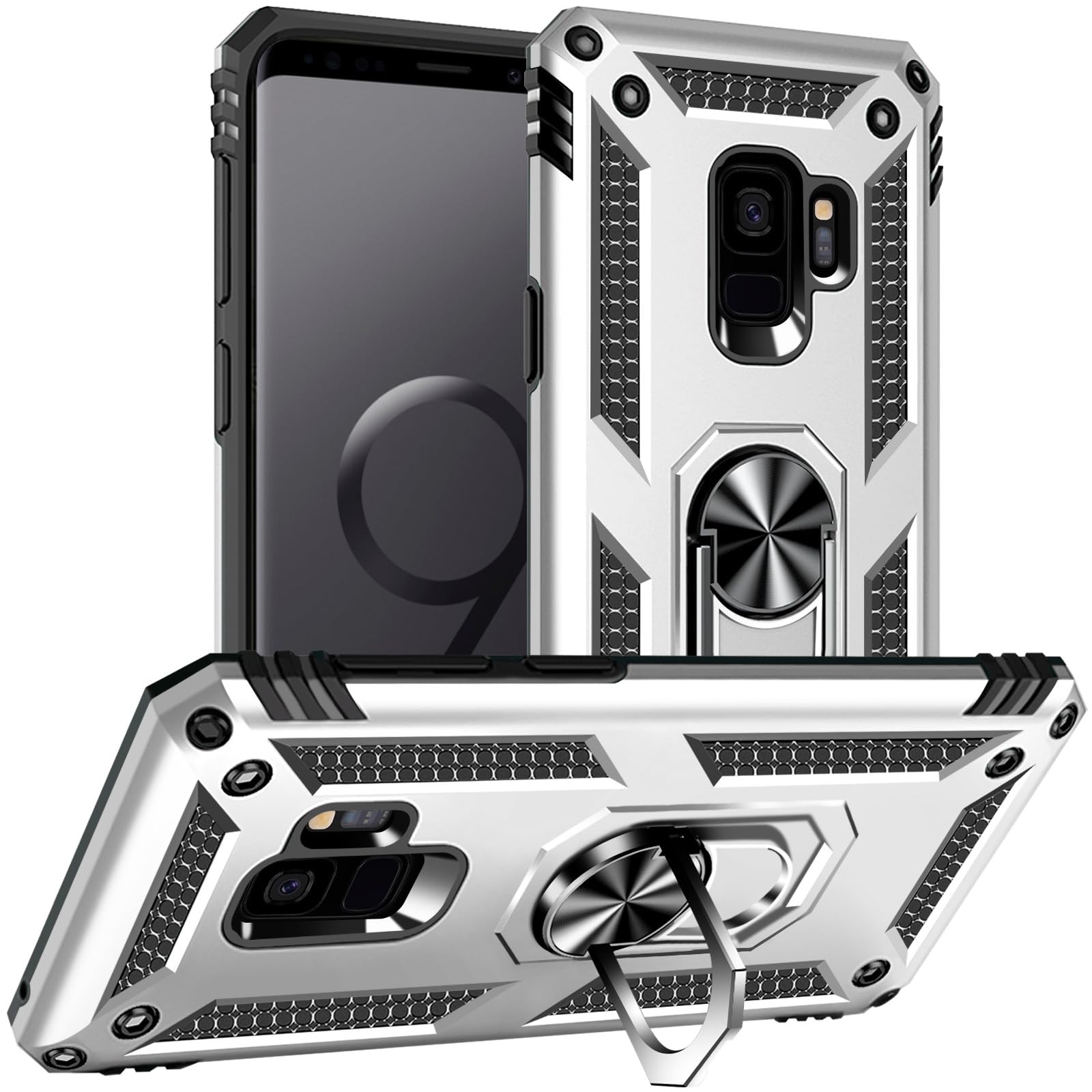 Yiakeng Samsung Galaxy S9 Case, Samsung S9 Case, Military Grade Protective Cases with Ring for Samsung Galaxy S9 (Silvery)