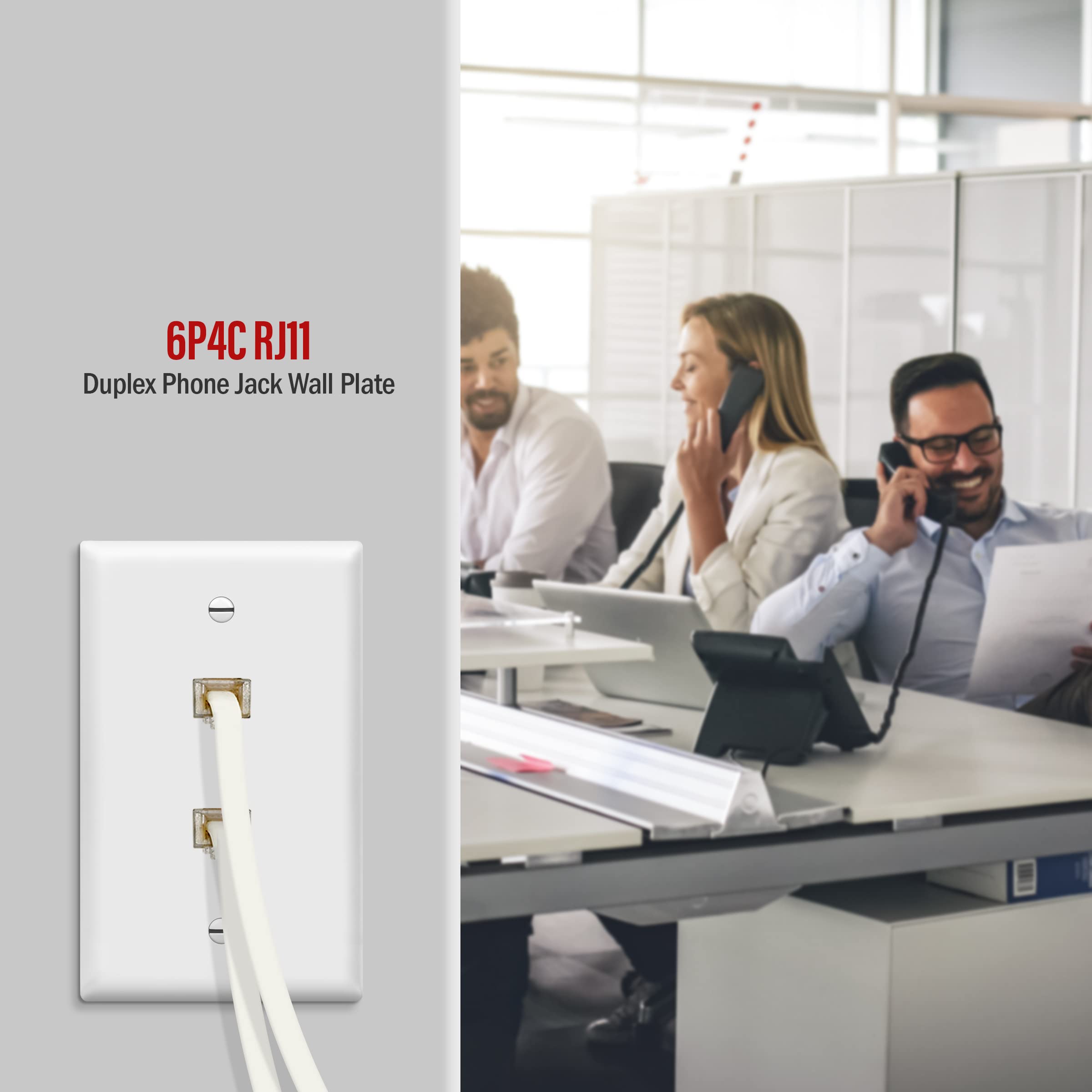 Enerlites 6651 W Duplex Phone Jack Wall Plate 1 Gang 2 Modular With 6 Position 4 Conductor Rj11, White