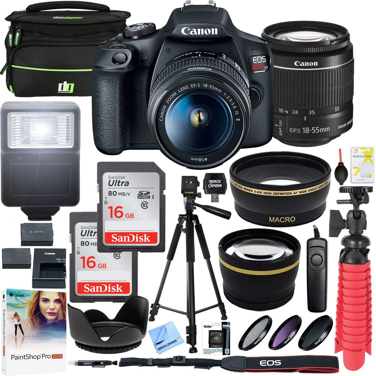 Canon Eos Rebel T7 Dslr Camera With Ef S 18 55Mm F/3.5 5.6 Is Ii Lens Plus Double Battery Tripod Cleaning Kit And Deco Gear Delu