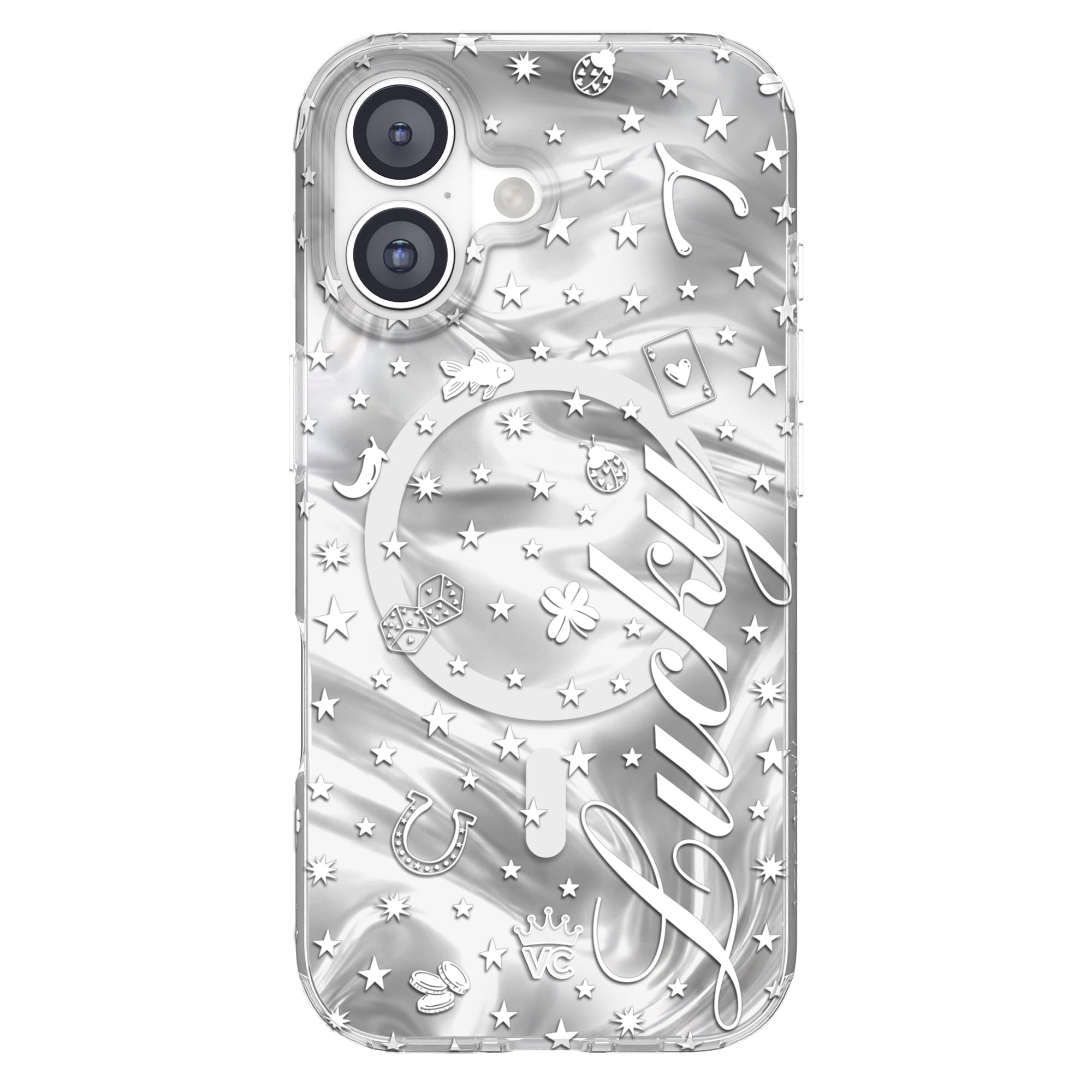 VELVET CAVIAR Case for iPhone 17 | Compatible with MagSafe | 10ft Drop Tested | Silver Holographic Phone Cases | Lucky Girl Holo