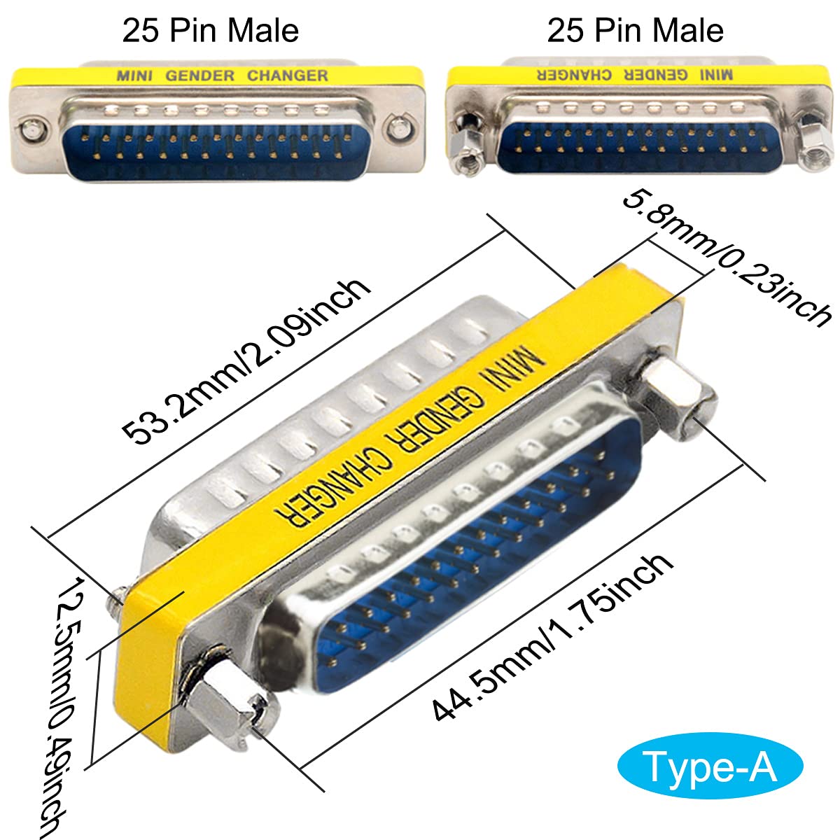 Dkardu 6 Pcs Db25 Male To Male/Female To Female, Rs232 Gender Changer, 25 Pin Data Transfer Port Adapter Connector