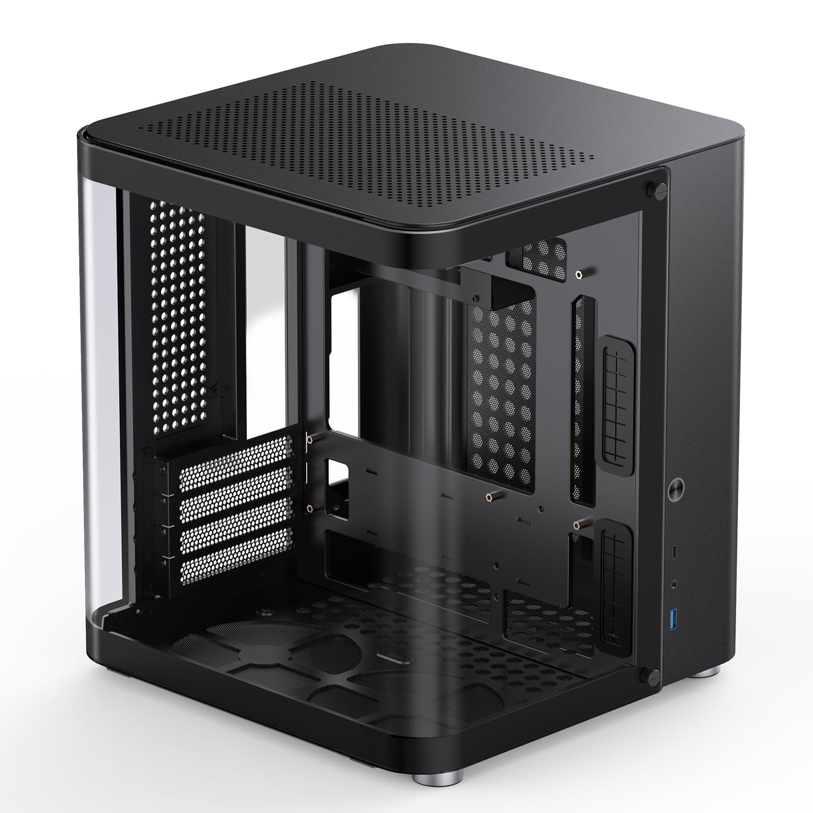 Jonsbo Tk 1 Black Micro Atx Mini Tower Computer Case, Hyperboloid Glass Design, Separated Cabinet Structure, Al Alloy Shell Matx