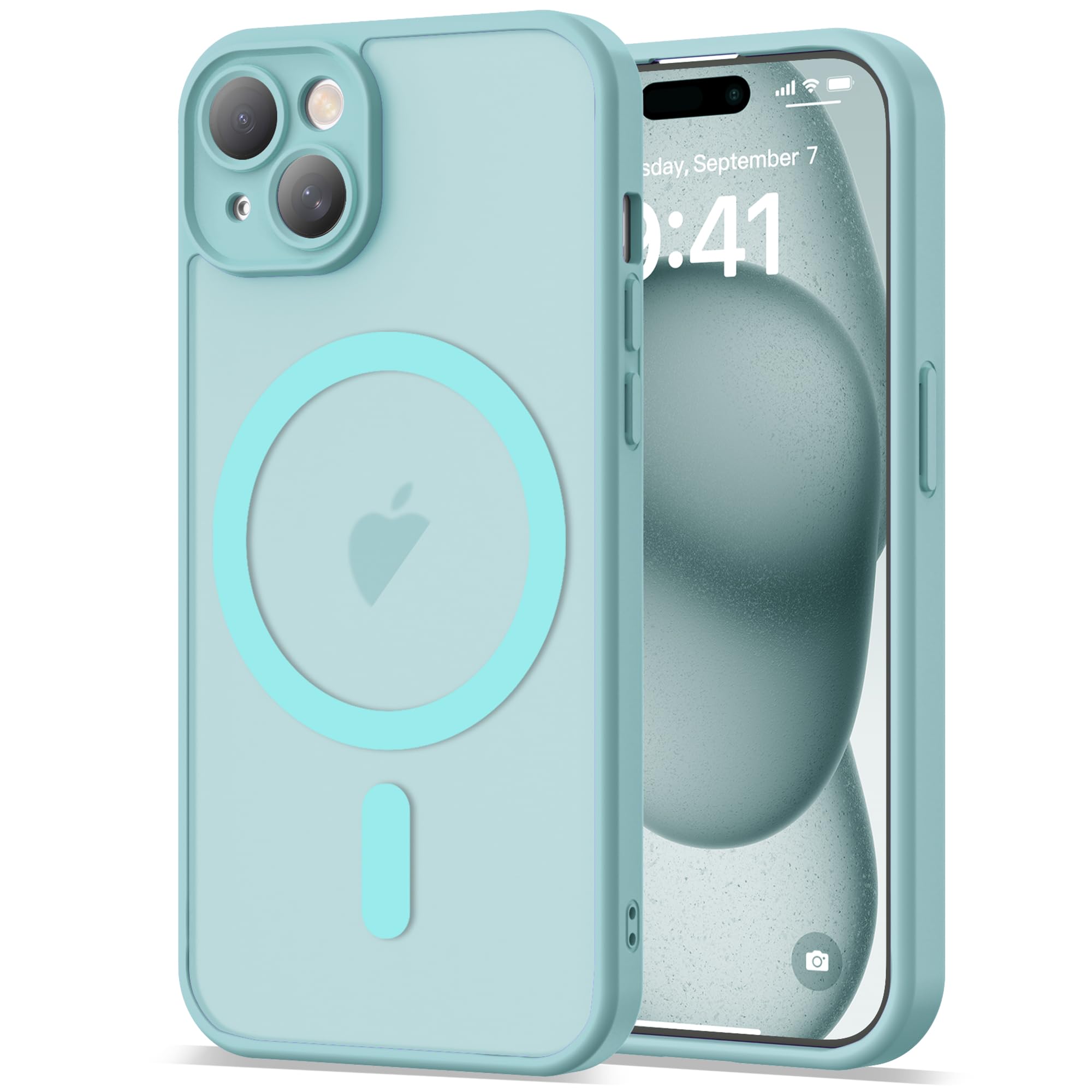 YEMORAN Compatible with iPhone 15 Plus Case 6.7 [Compatible with Mag-Safe][Full Camera Protection] Magnetic Matte Translucent Ph