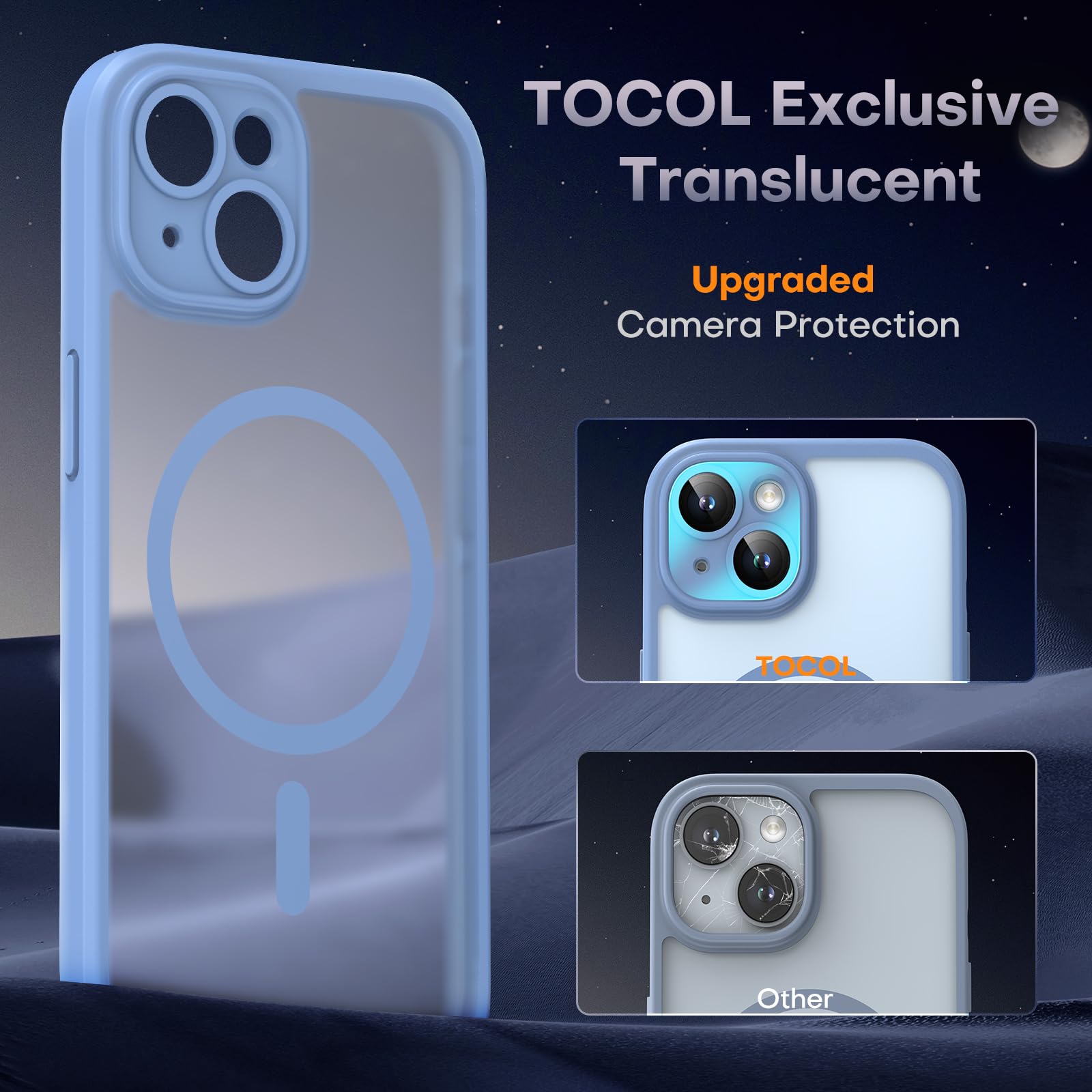 Tocol Magnetic For Iphone 14 Case, Upgraded Full Camera Protection, Compatible With Magsafe, 15Ft Drop Protection, Translucent M
