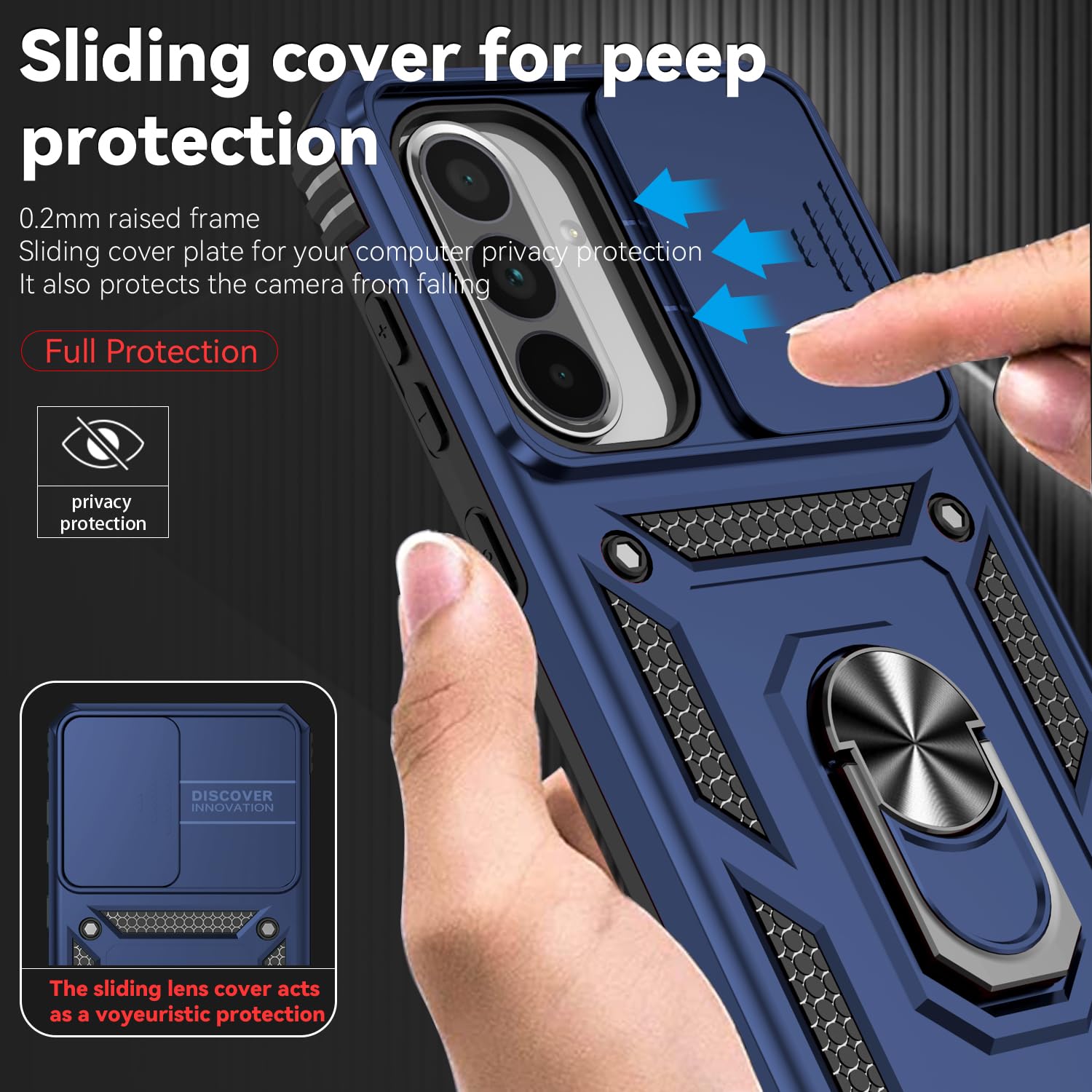 For Samsung Galaxy A36 5G Case With Slide Camera Cover Hd Screen Protector [Military Grade 16Ft. Drop Tested] Magnetic Ring Hold