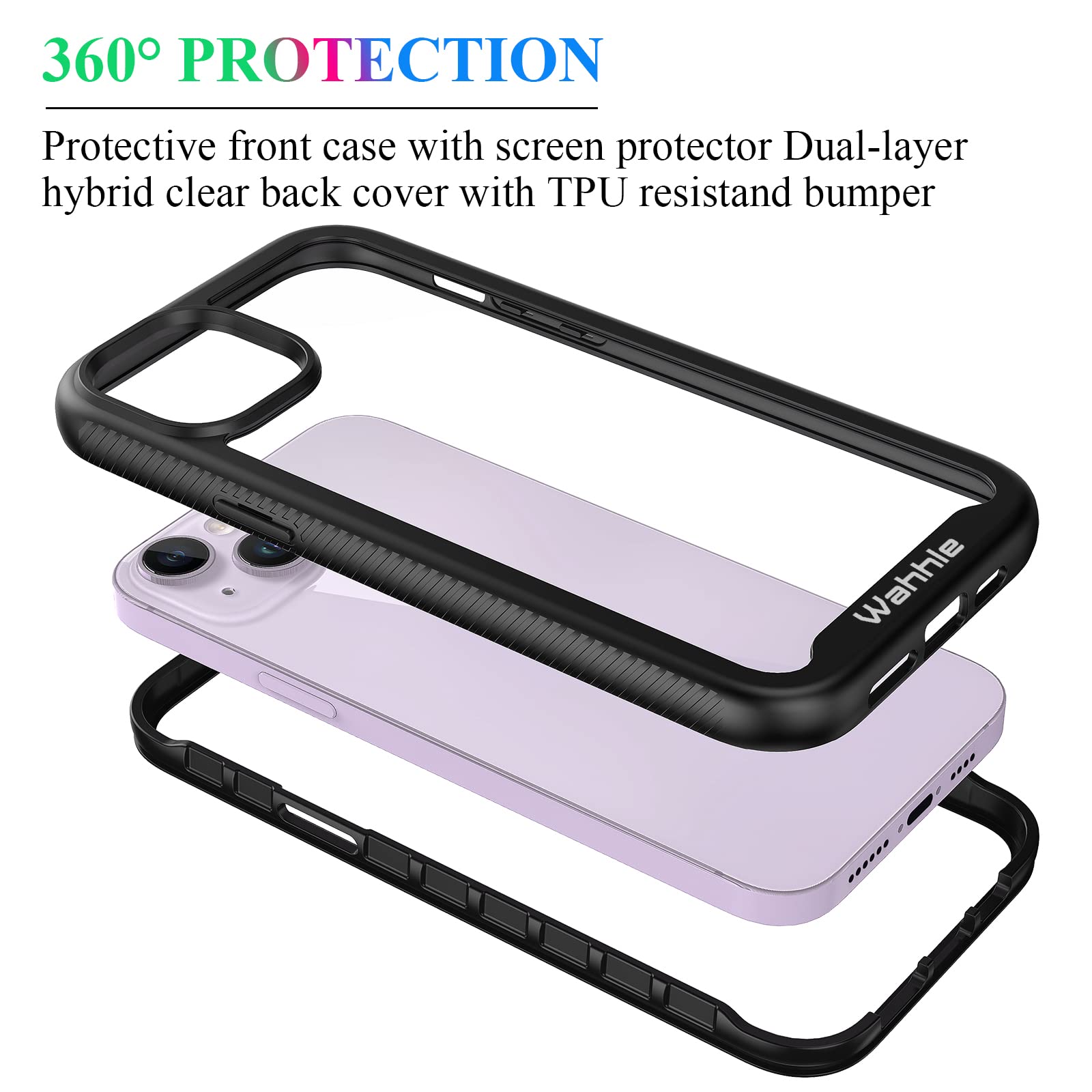 Wahhle Compatible With Iphone 14 Plus Case, Full Body Phone Cover With Screen Protector?Built In, Touch Sensitive, Anti Scratch?