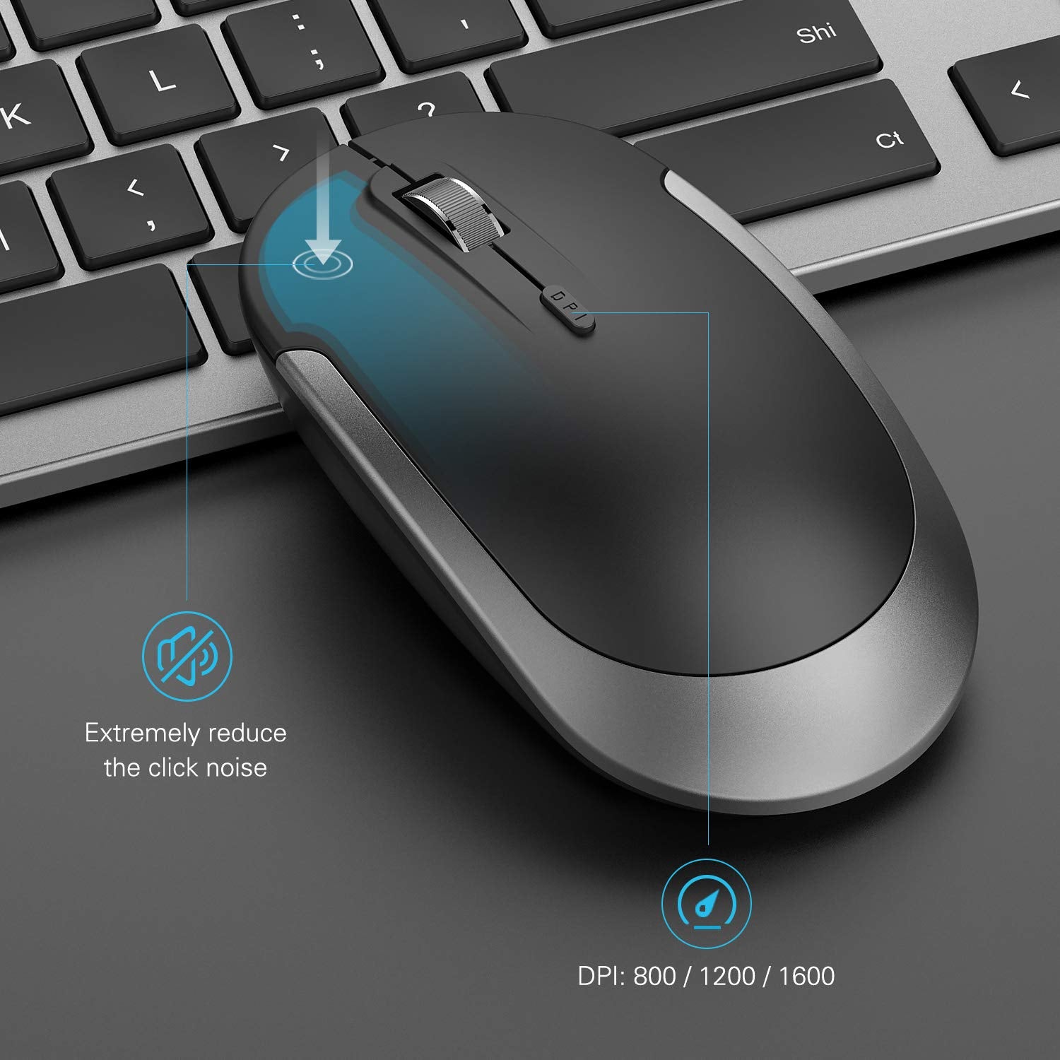 Wireless Keyboard And Mouse Combo   Full Size Slim Thin Wireless Keyboard Mouse With Numeric Keypad 2.4G Stable Connection Adjustable Dpi (Grey & Black)