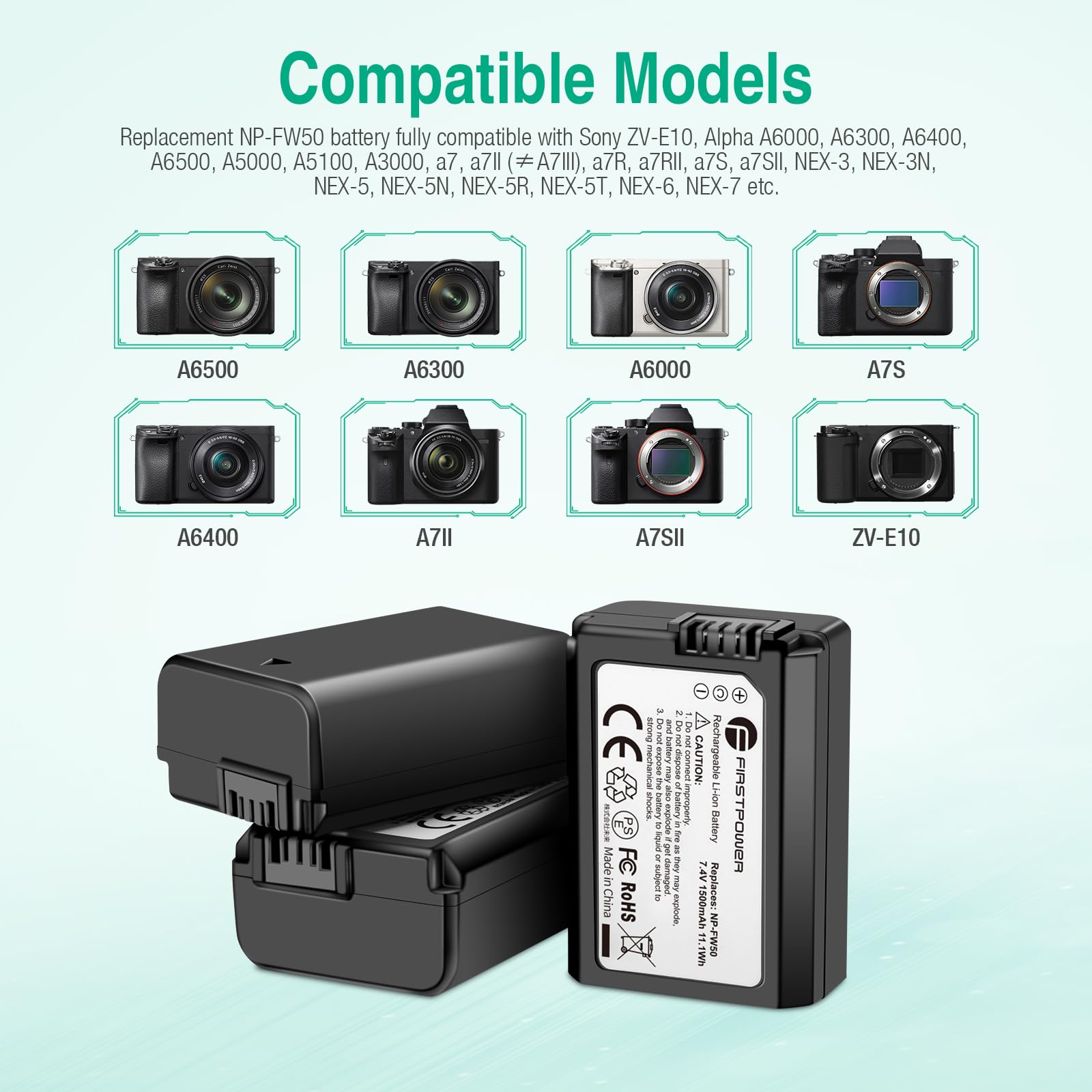 Firstpower Np Fw50 Battery 3 Pack And Triple Slot Charger For Sony Alpha A6000 A6300 A6400 A6500 A7 A7Ii A7Rii A7Sii A7S A7S2 A7