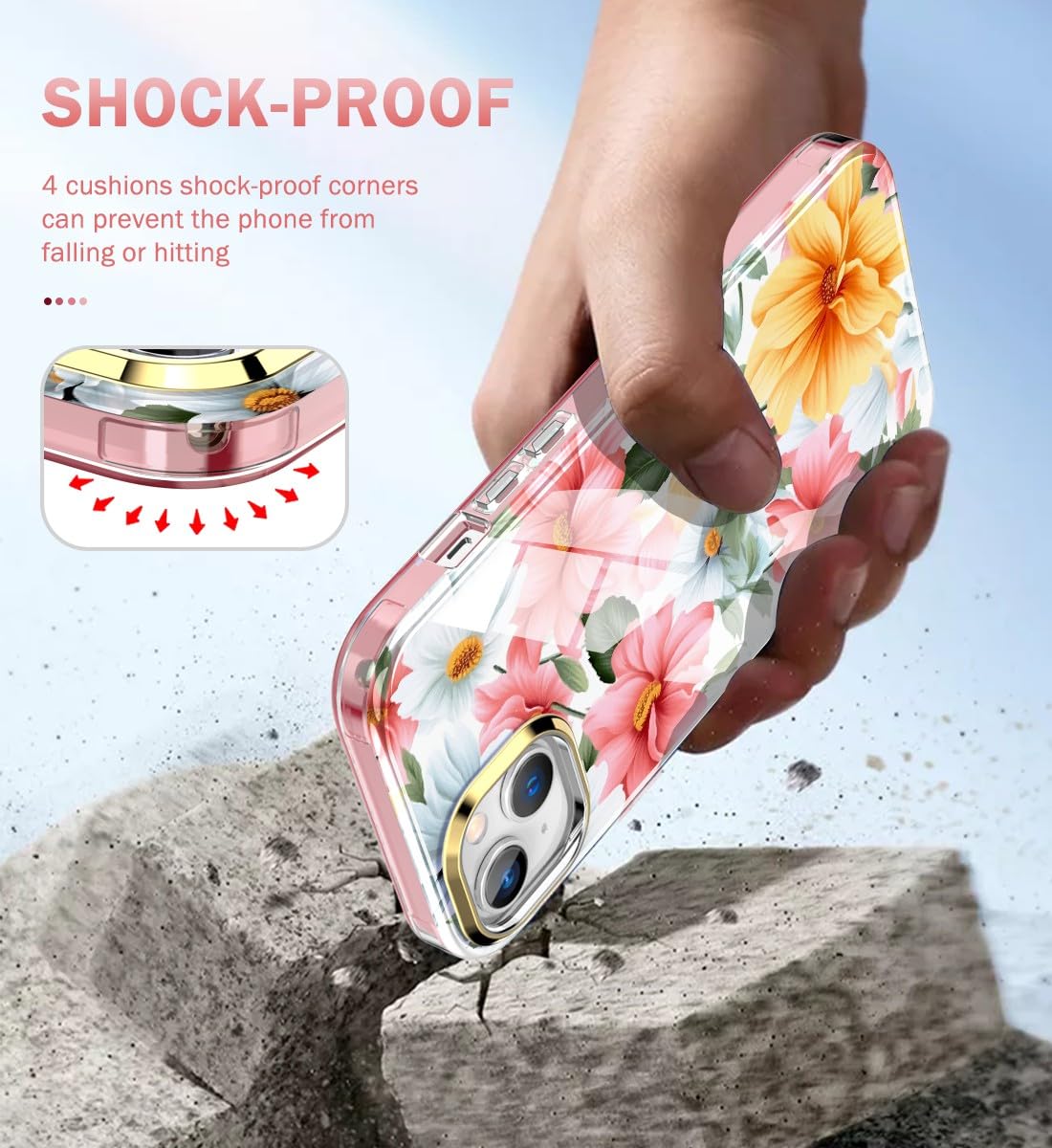 Turquiase Cute Flower Case For Iphone 14 Plus 6.7 Inch Built With Screen Protector, Lightweight And Stylish Full Body Shockproof