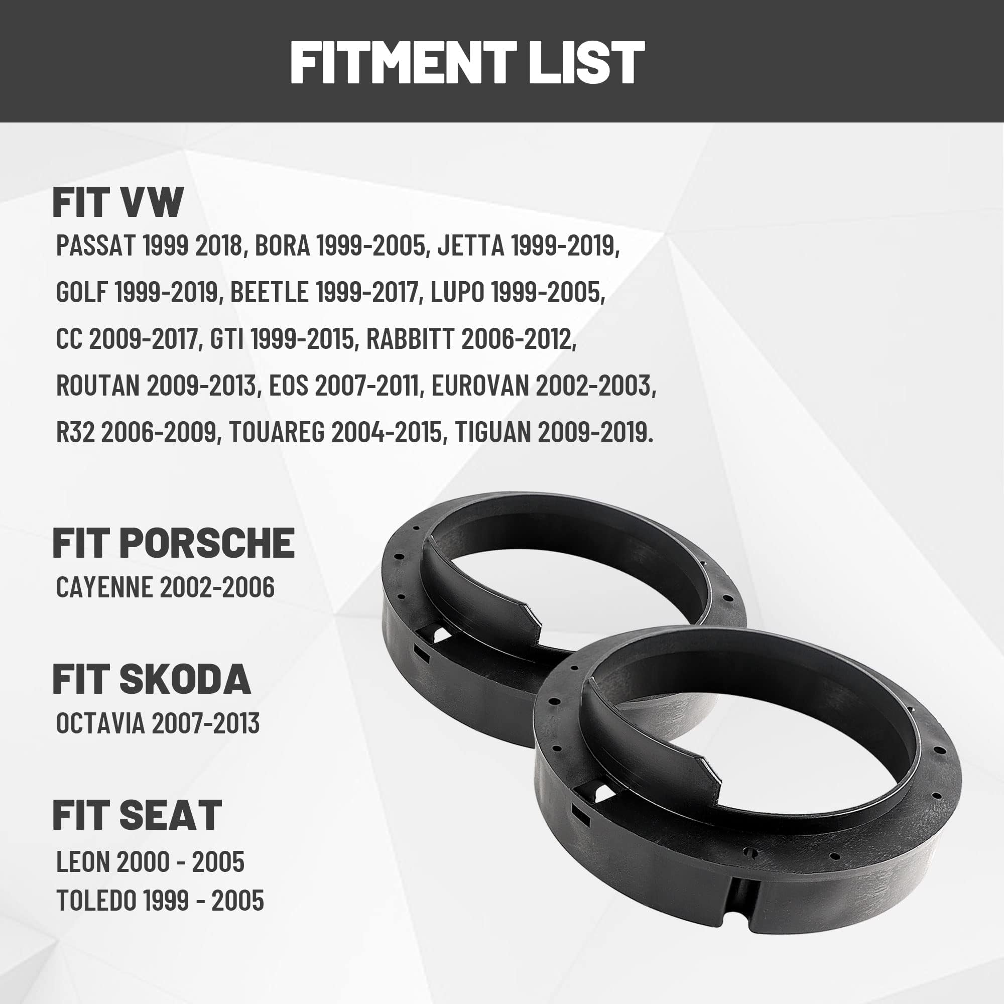 Nuith 6.5 Inch Speaker Adapters Plate Spacer For Vw 1999 2019, Porsche 2000 2006, Skoda 2005 2013, Seat 1999 2005 Aftermarket Fr