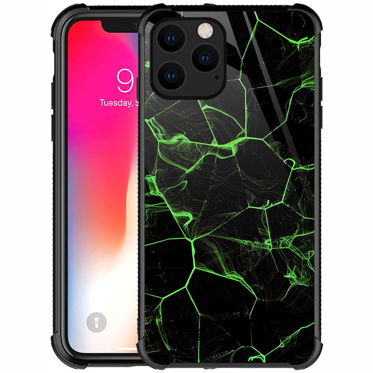 Carloca Compatible With Iphone 13 Case,Green Cracked Texture Pattern Design For Girl Boy Shockproof Anti Scratch Case For Apple 