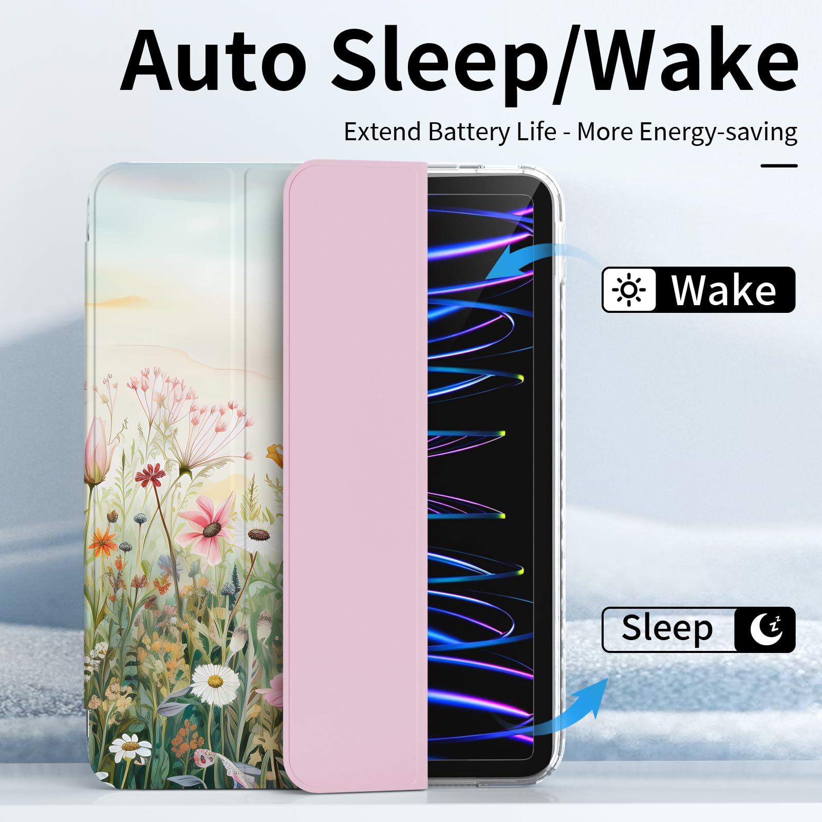 Piznernico Case For Ipad Pro 11 Inch M4 (2024, 5Th Generation) With Pencil Holder, Trifold Stand, Transparent Clear Back Cover,