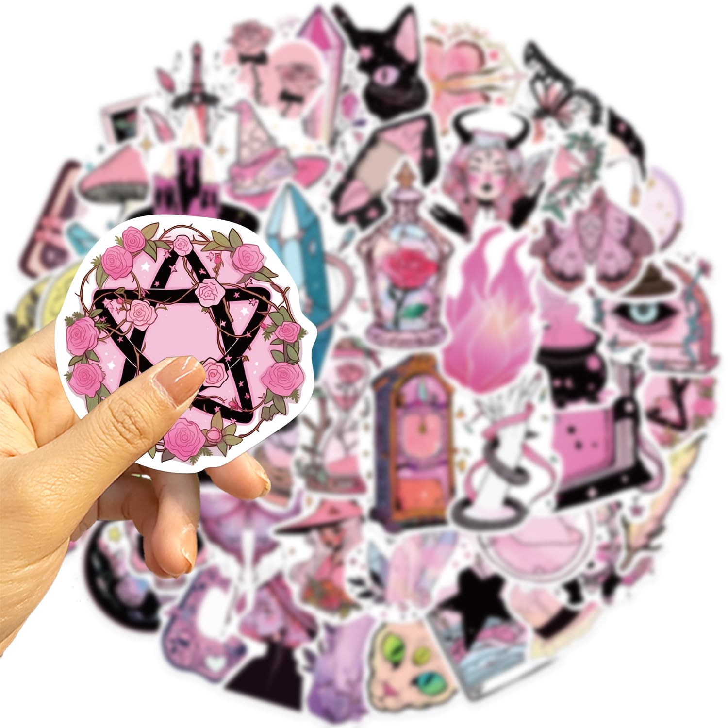 Yoksas Gothic Pink Witch Stickers   50Pcs Waterproof Pastel Goth Astrology Witchy Stickers For Scrapbook,Laptop, Water Bottle,No