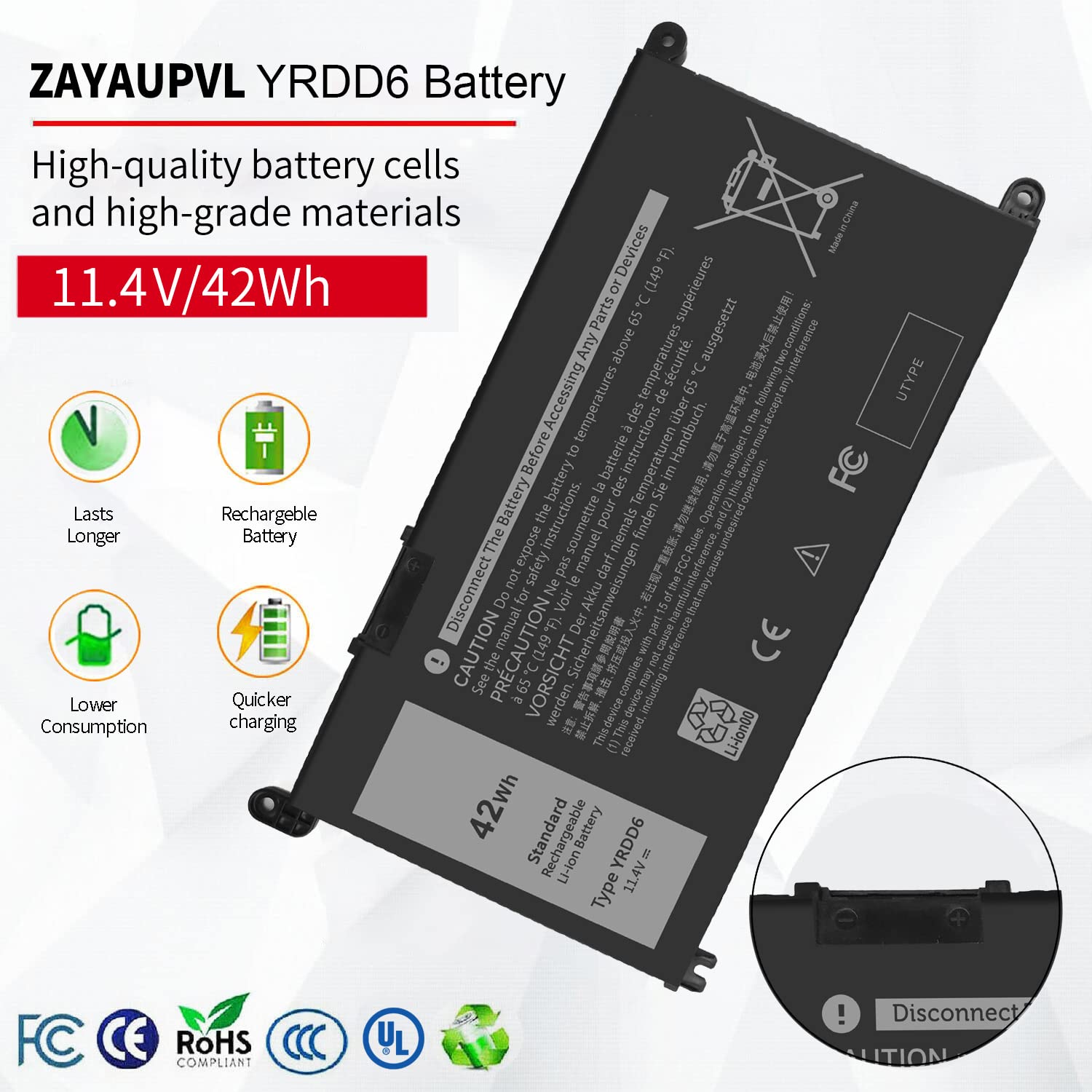 42Wh Yrdd6 Battery For Dell Inspiron 15 3582 3583 3584 P75F 3593 5584 5585 5590 5593 5594 5598 5582 7586 14 3493 5481 P93G 5482