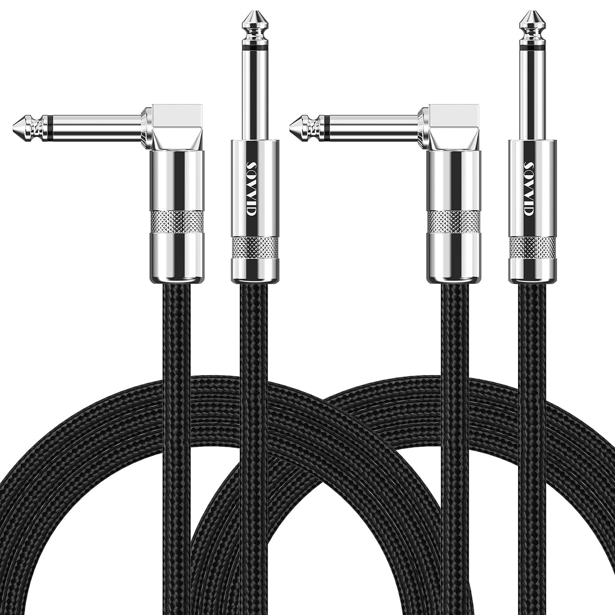 Sovvid Guitar Cable 10Ft 2 Pack Instrument Cable Guitar Cord Electric Guitar Cable Guitar Amp Cord For Bass Guitar Keyboard 1/4 Inch Cable Right Angle Black