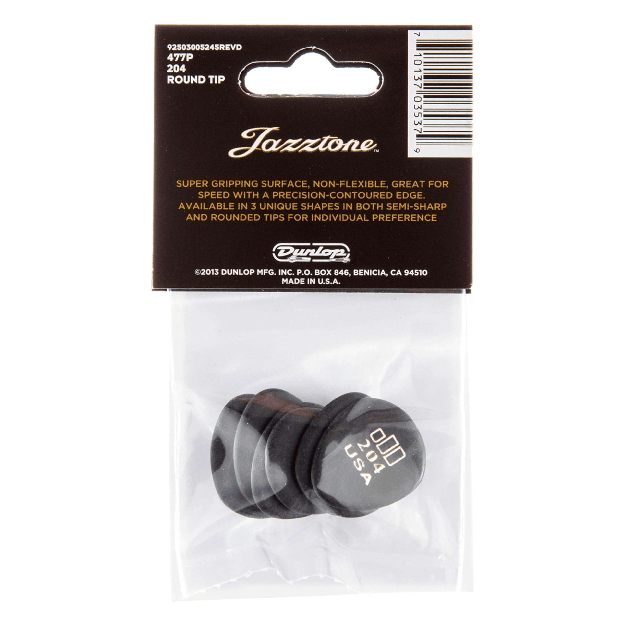 Jim Dunlop 477P204 Jd Jazztones�, Black, Round Tip, 6/Player'S Pack
