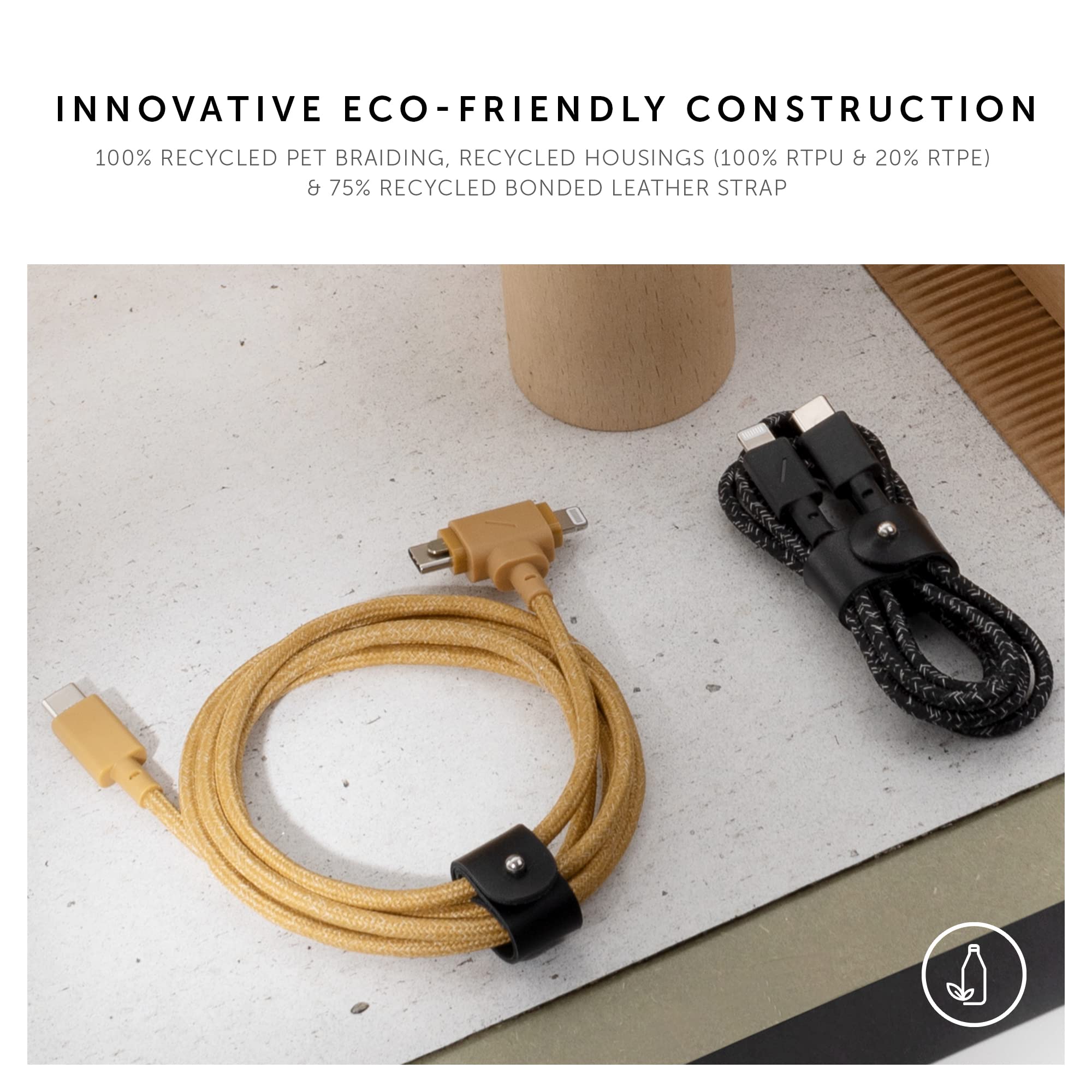 Native Union Belt Cable Duo - 5Ft Ultra-Strong Braided Universal Charging Cable - Made With Recycled Materials - 2-In-1 Multi-De
