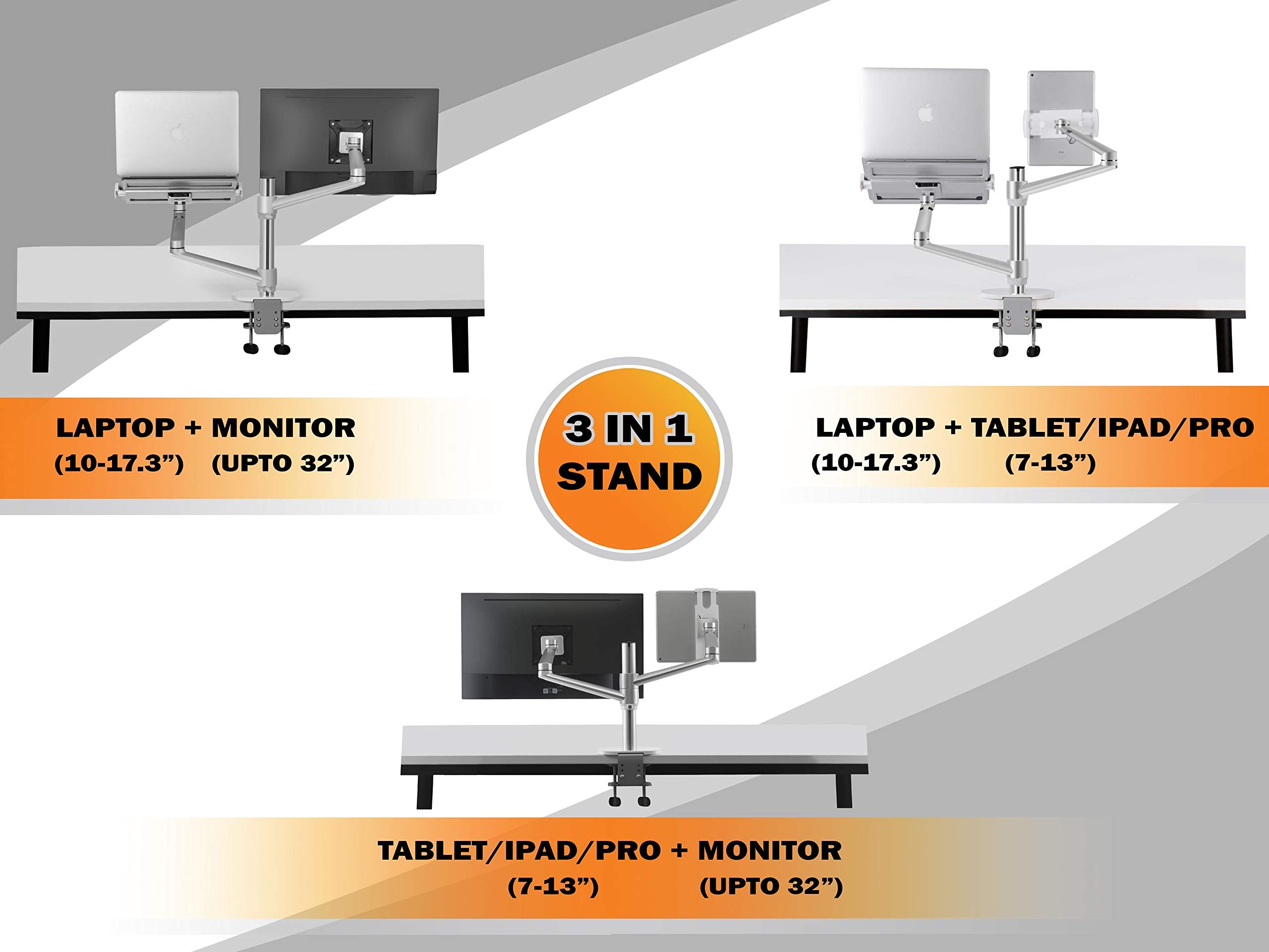 MagicHold Adjustable 3 in 1 Stand for Laptop, Monitor, Tablet, 360 Rotating, Height Adjustable, VESA Standard