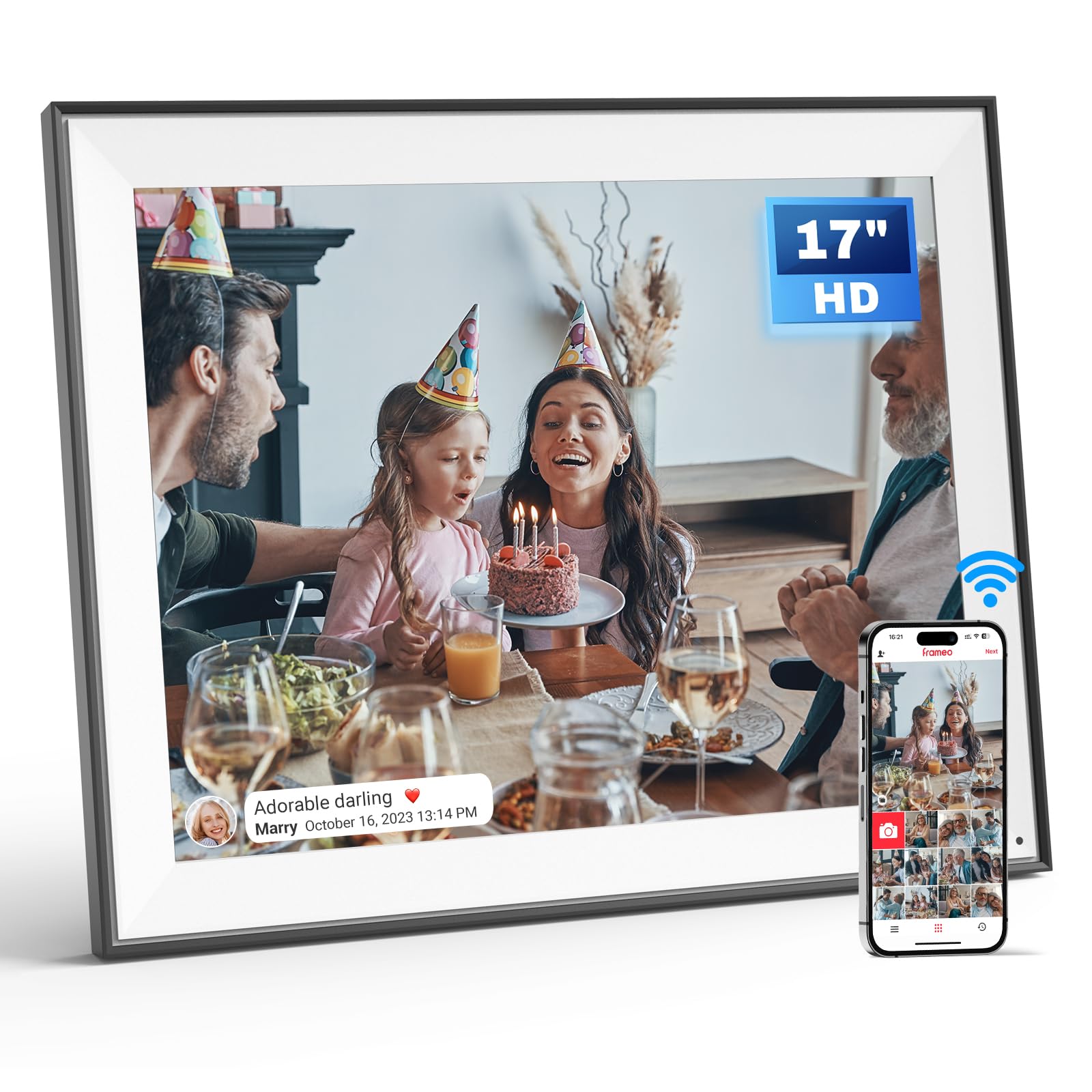 Frameo 17 Inch Hd Extra Large Digital Picture Frame 64Gb, Wifi Large Electronic Photo Frame Touch Screen, Wall Mounted, Instantl