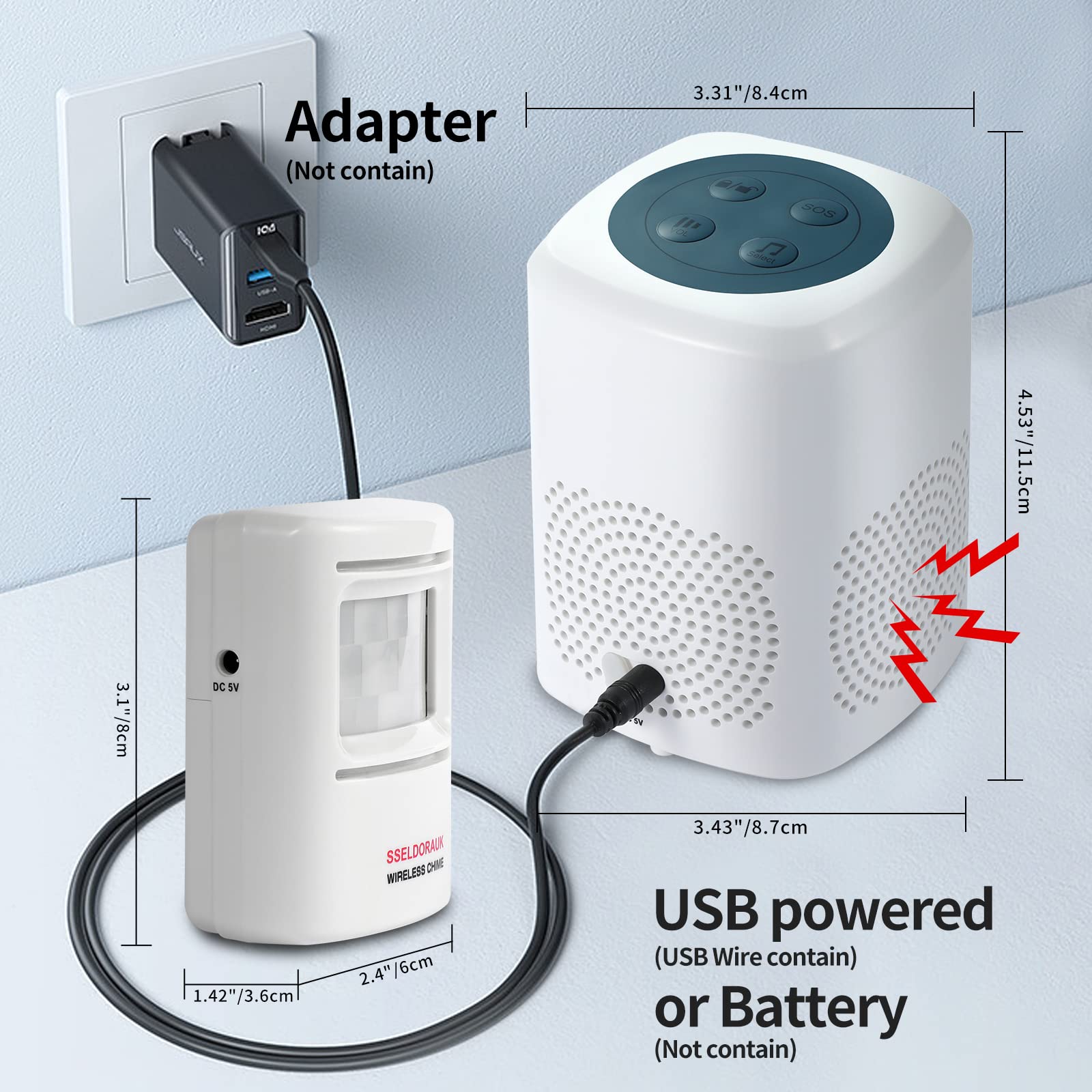 S SELDORAUK Motion Sensor Doorbell with Wireless Infrared Detection, 110dB Alarm, 1000ft Range, Includes 1 Receiver & 1 Detector