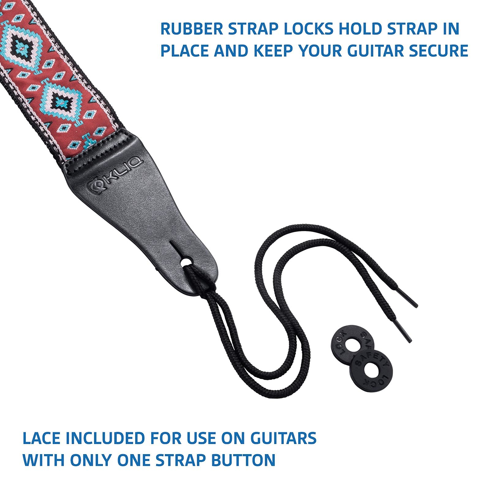 Kliq Vintage Woven Guitar Strap For Acoustic And Electric Guitars + 2 Free Rubber Strap Locks, 2 Free Guitar Picks And 1 Free La