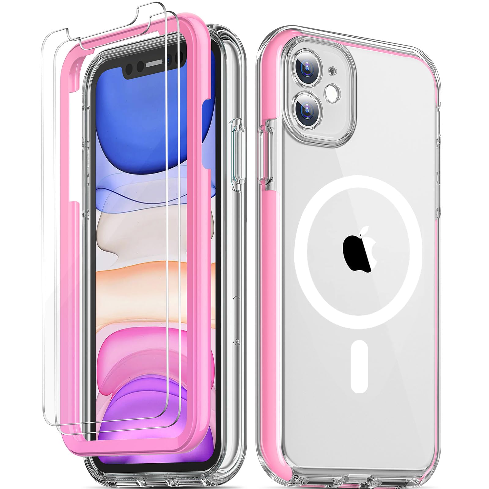 Coolqo Magnetic For Iphone 15 Case [Compatible With Magsafe] With Tempered Glass Screen Protector, Military Grade Protection, Sh