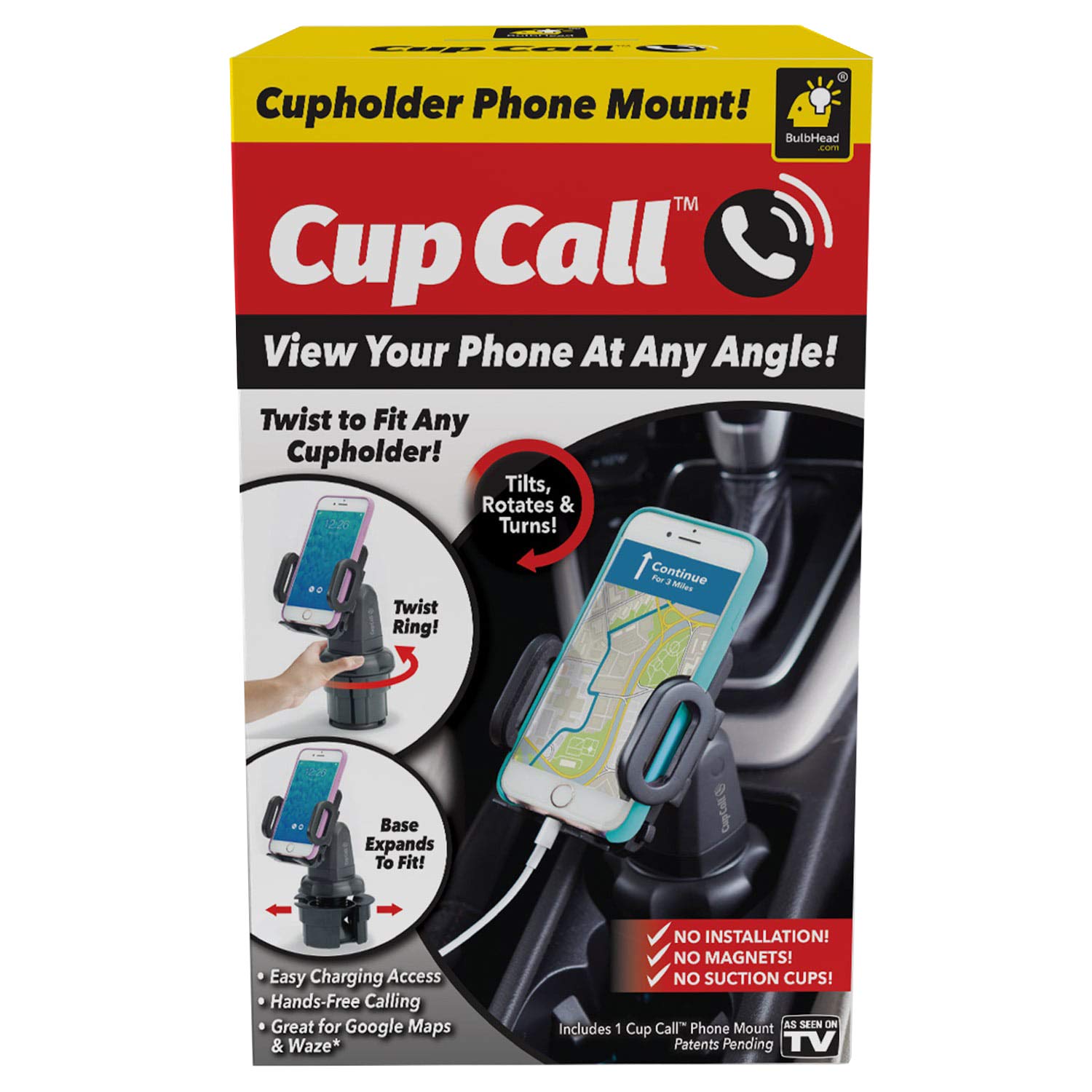 BulbHead Official As Seen On TV Cup Call Cup Holder Phone Mount for Car Adjustable Cell Phone Holder Fits Any Phone in Any Cup H