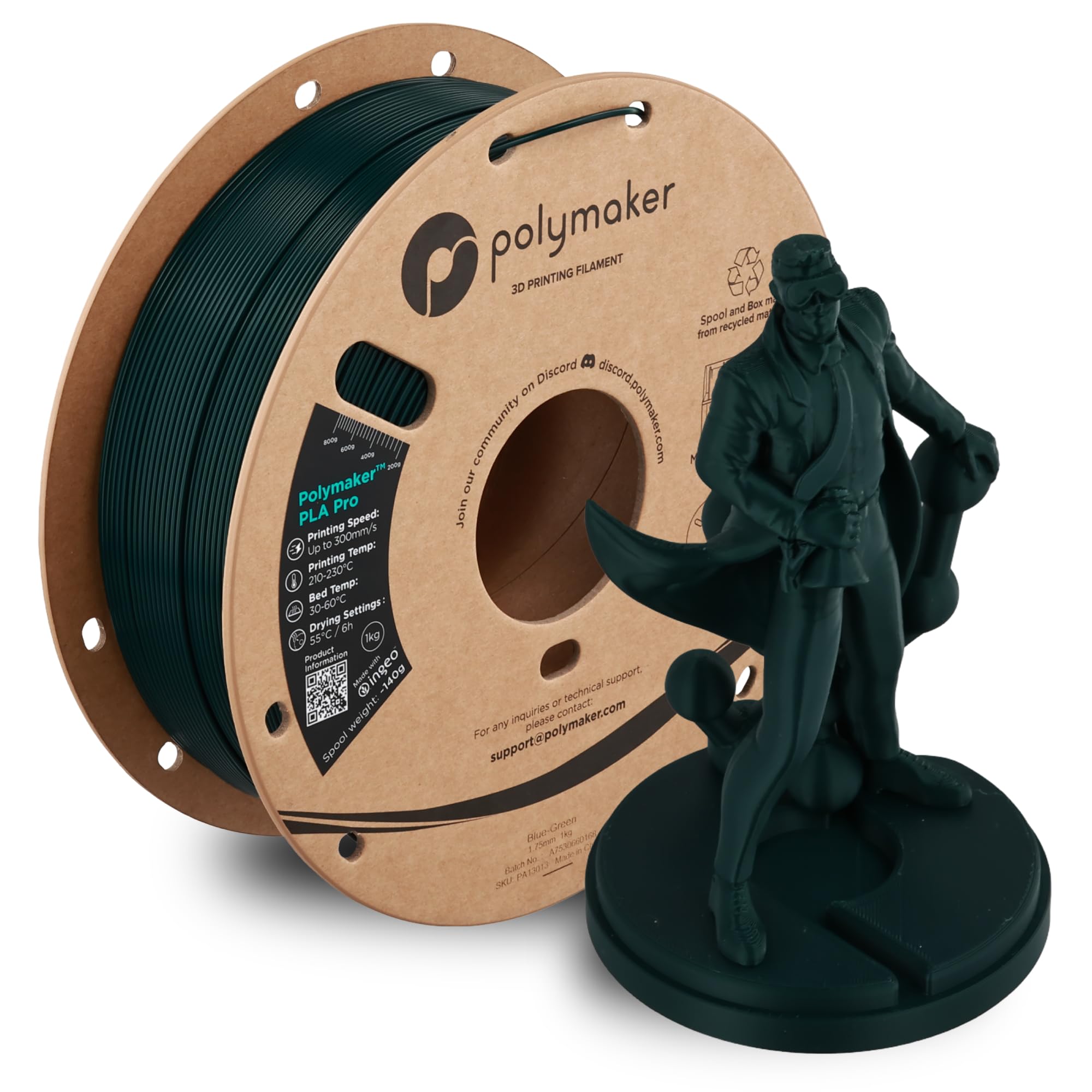 Polymaker PLA Pro 3D Printing Filament Blue-Green 1.75mm 1KG, High-Impact Tough PLA, Fast Printing up to 300mm/s, High Speed New