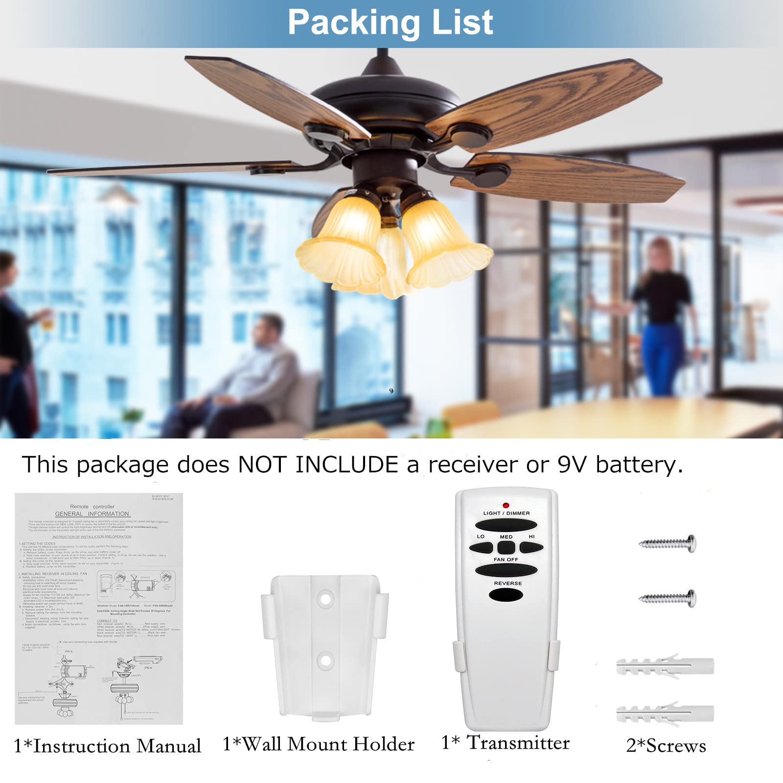 Hampton Bay Ceiling Fan Remote Replacement Uc7078T Fanhd L3H2003Fanhd Fanhd6 L3H2010Fanhd Rr7078Tr 7066Tx Uc7083T Uc7848T With R