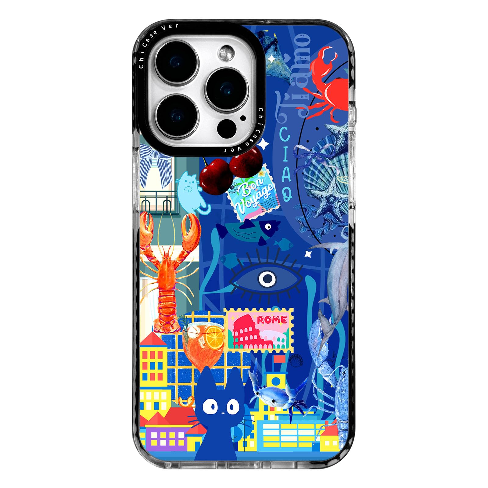 ChiCaseVer for iPhone 14 Pro Max Case, Travel Adventure Collage Pattern, Cute Soft Slim TPU Compatible with MagSafe, Military-Gr