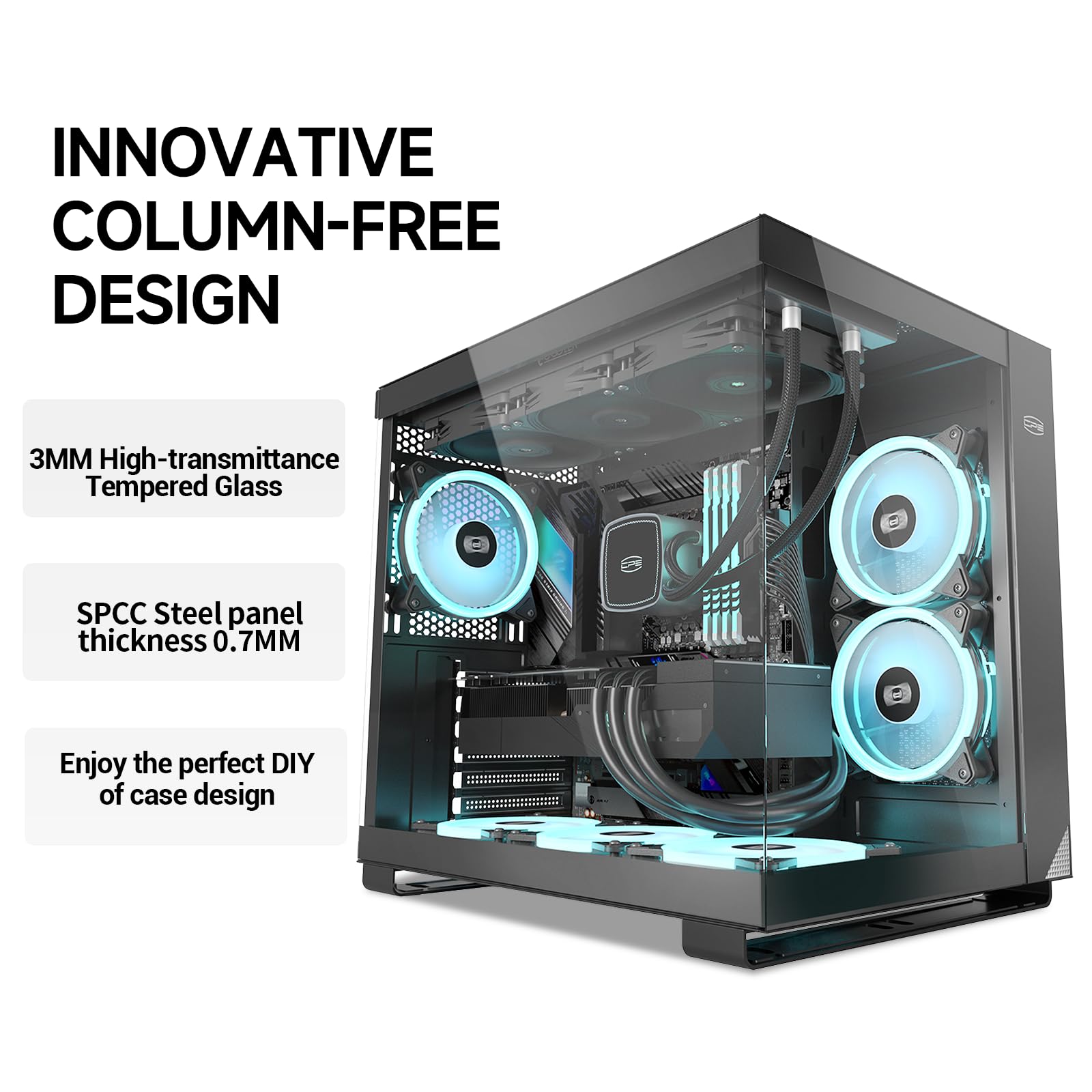 Pccooler C3T500 Argb Pc Case Mid Tower Desktop Computer Gaming Superior Case For Atx/M Atx/Itx With 6 Argb Case Fans,Column Free