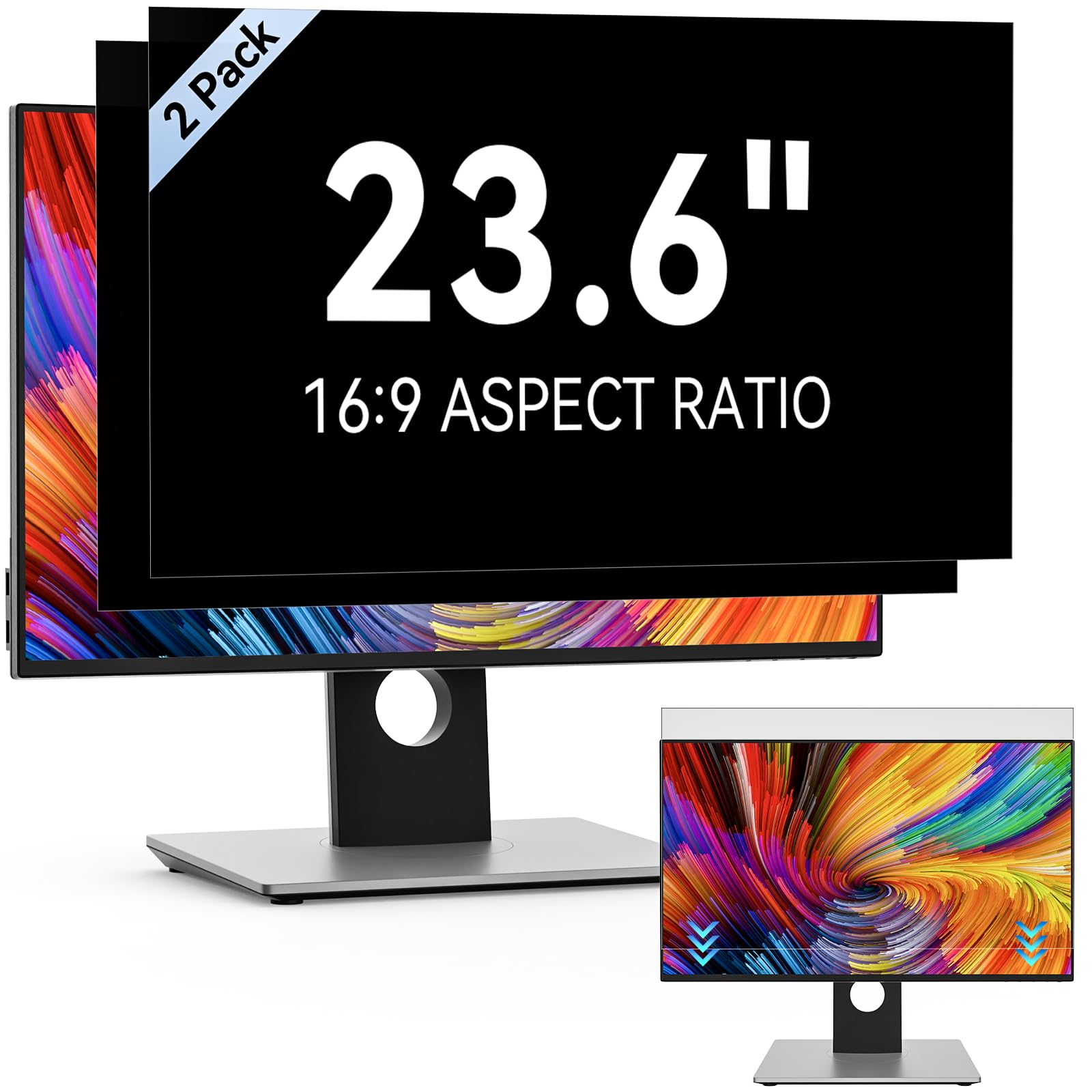 [2 Pack] 23.6 Inch Computer Privacy Screen Filter For 16:9 Widescreen Monitor, Removable Eye Protection Anti Glare Blue Light Fi