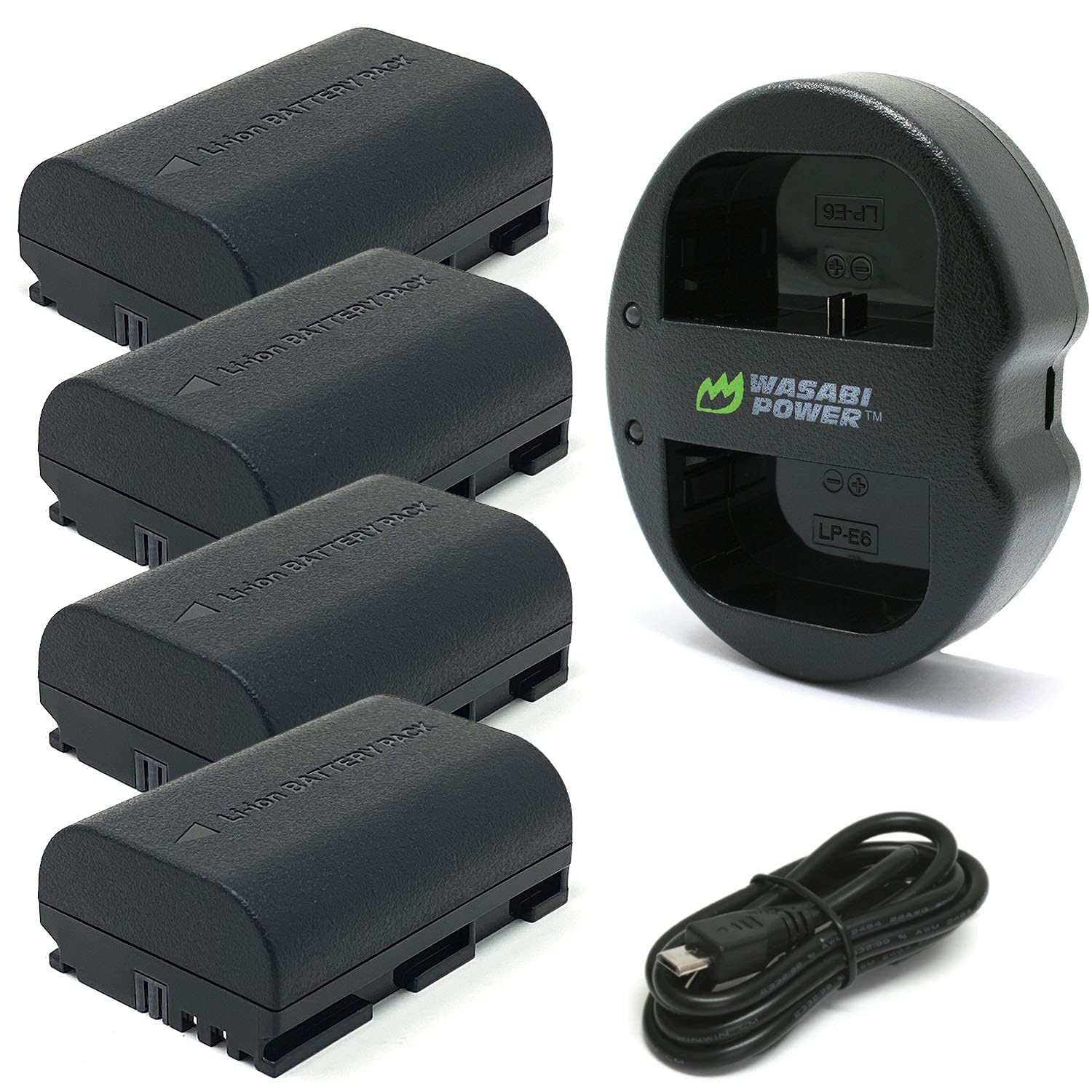 Wasabi Power Lp E6, Lp E6N Battery (4 Pack) & Dual Usb Charger For Canon Eos 5D Ii/Iii/Iv, 5Ds, 5Ds R, 6D, 6D Mark Ii, 7D, 7D Ma