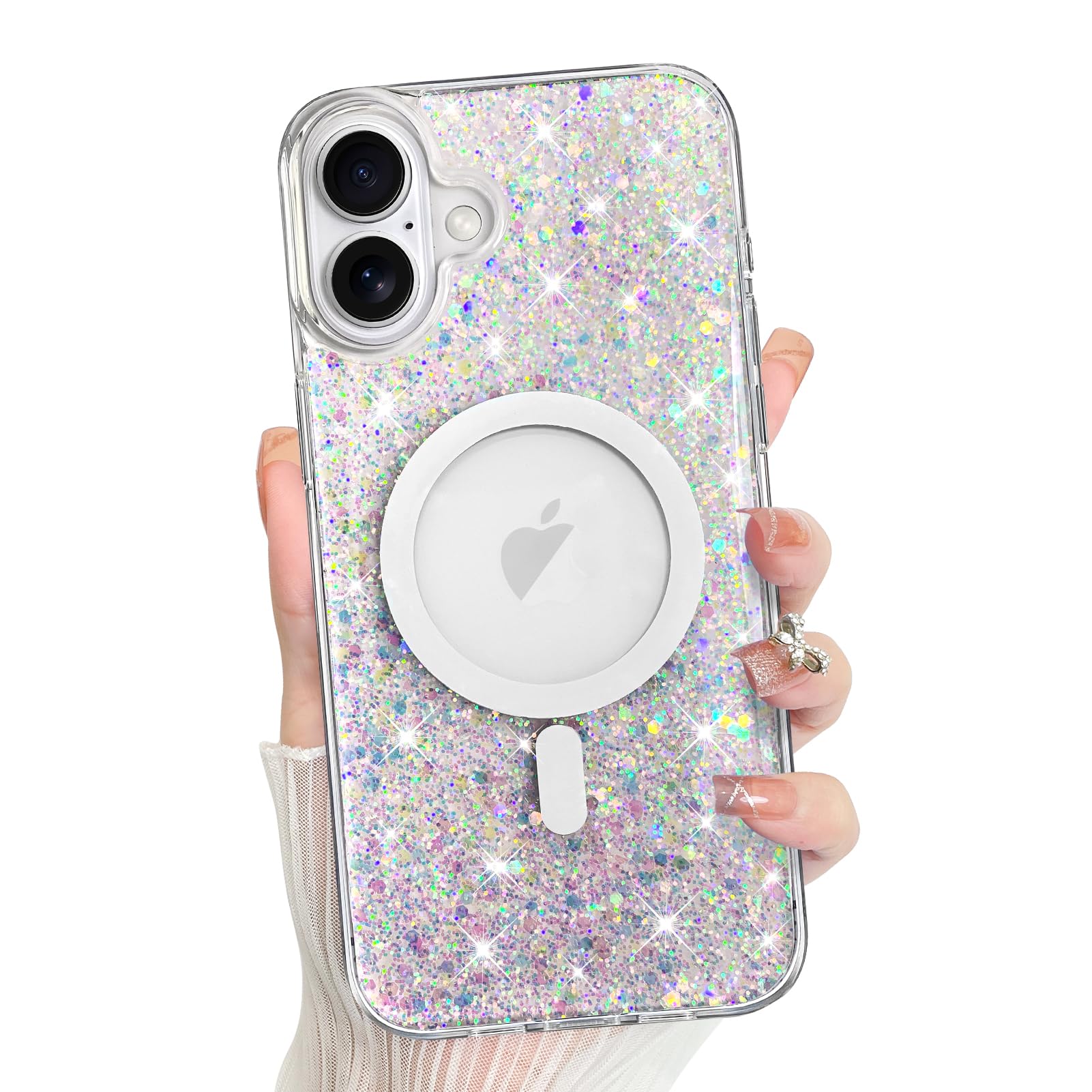 Bonoma For Iphone 16 Case, Sparkly Glitter Bling Back, Magnetic Support For Magsafe Shockproof Case, Crystal And Clear High Duty