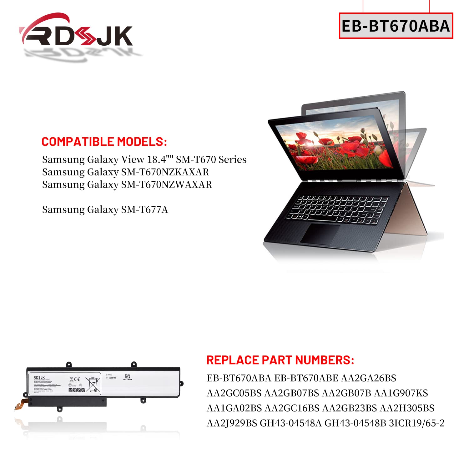 Eb Bt670Aba Eb Bt670Abe Aa2Hc15Bs Aa2Gb07Bs Laptop Battery For Samsung Galaxy View 18.4'' Sm T670 Sm T677A Series Aa2Gb07B Aa1G9