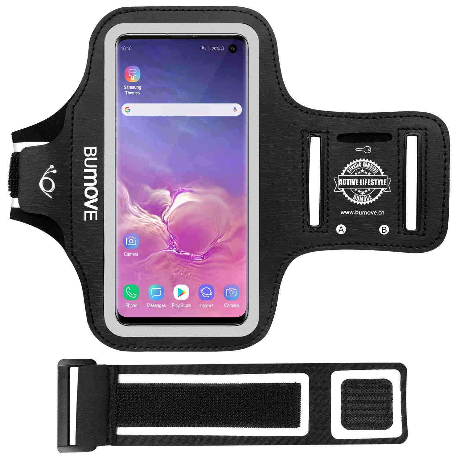 Bumove Armband For Galaxy S10E/A40/A5 2017/J3 2018 Gym Running Workouts Sports Phone Arm Band With Card Holder (Black)