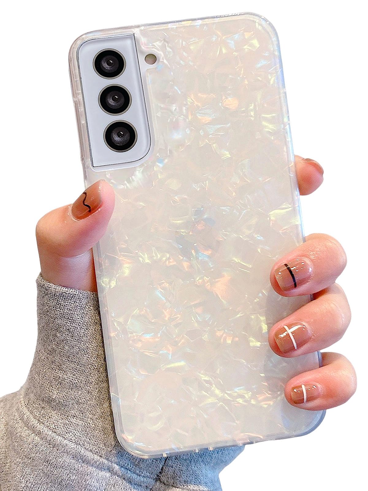 J.West Galaxy S22 Plus Case 5G 6.6 Inch, Luxury Sparkle Glitter Translucent Clear Colorful Opal Pearly Thinfoil Design Shiny Pri
