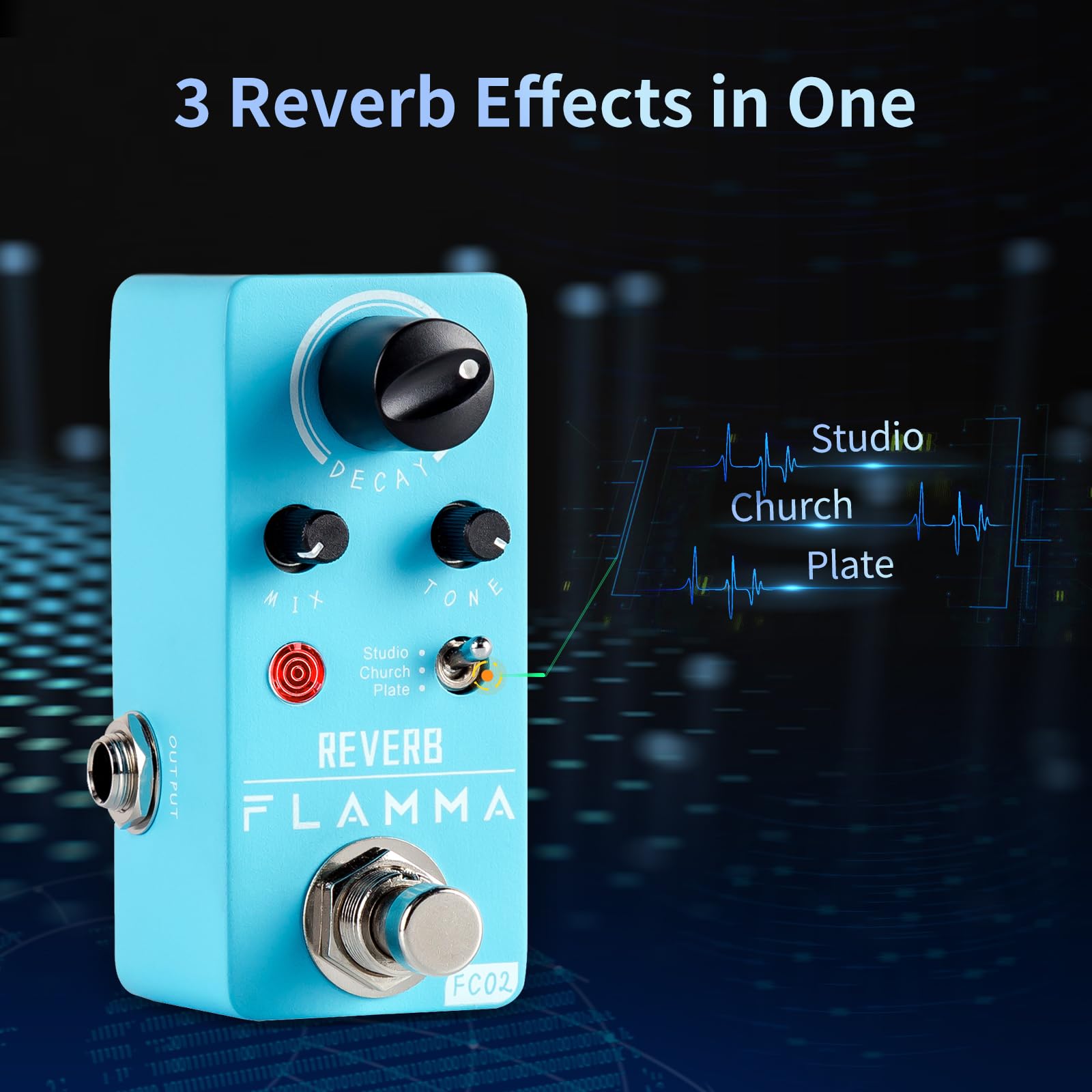 Flamma Fc02 Mini Reverb Pedal Digital Guitar Pedal With 3 Reverb Effects Church Plate Studio True Bypass