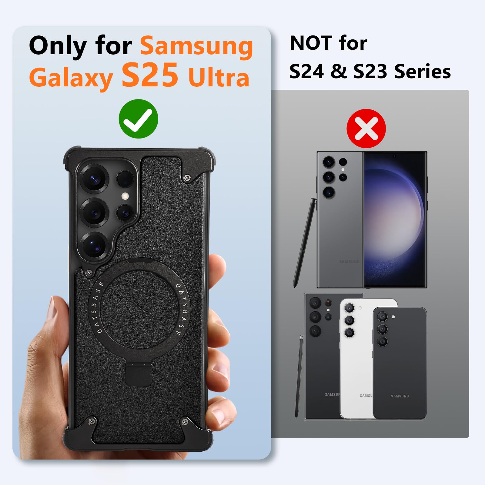 Xaovuir S25 Ultra Case Leather Magnetic With Ring Kickstand, Frameless For Samsung Galaxy S25 Ultra Case For Magsafe, Slim Drop-