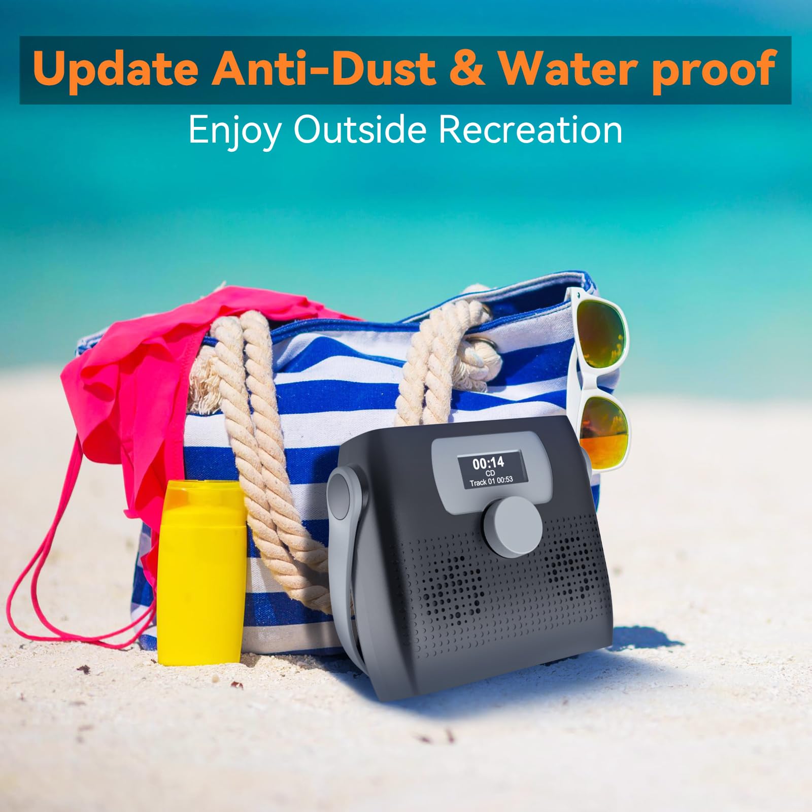 Monodeal Cd Player Portable,Bluetooth Boombox Cd Player With Speakers,Portable Fm Radio For Camping& Travel(Favourite Memory,Led,Waterproof,Clock,Alarm Timer,Usb,Headphone Jack,Batterypower Supply,6W)