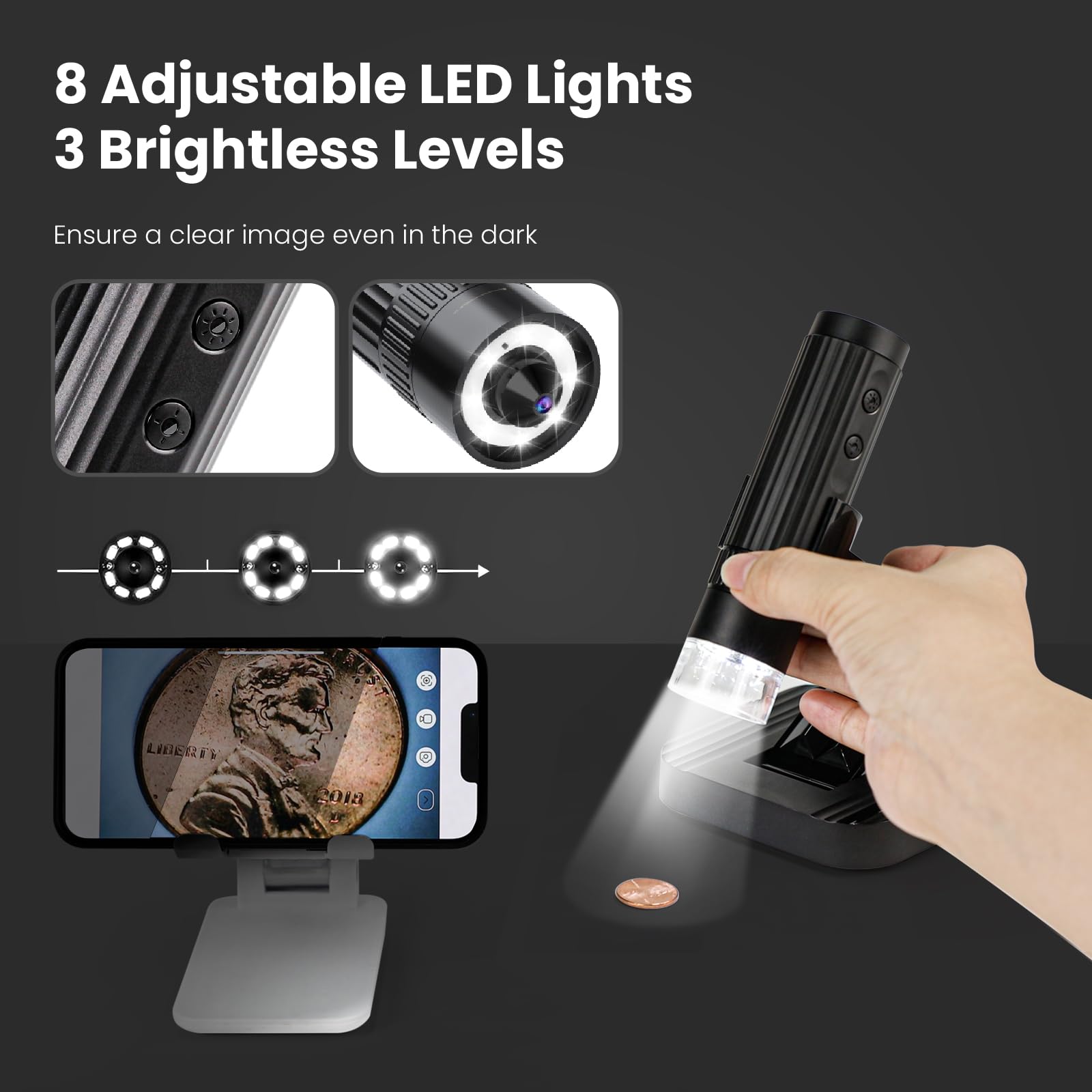 M2C Wireless Digital Microscope 50X 1000X Handheld Portable Microscope 1080P Hd With Adjustable Stand, Usb Mini Coin Microscope