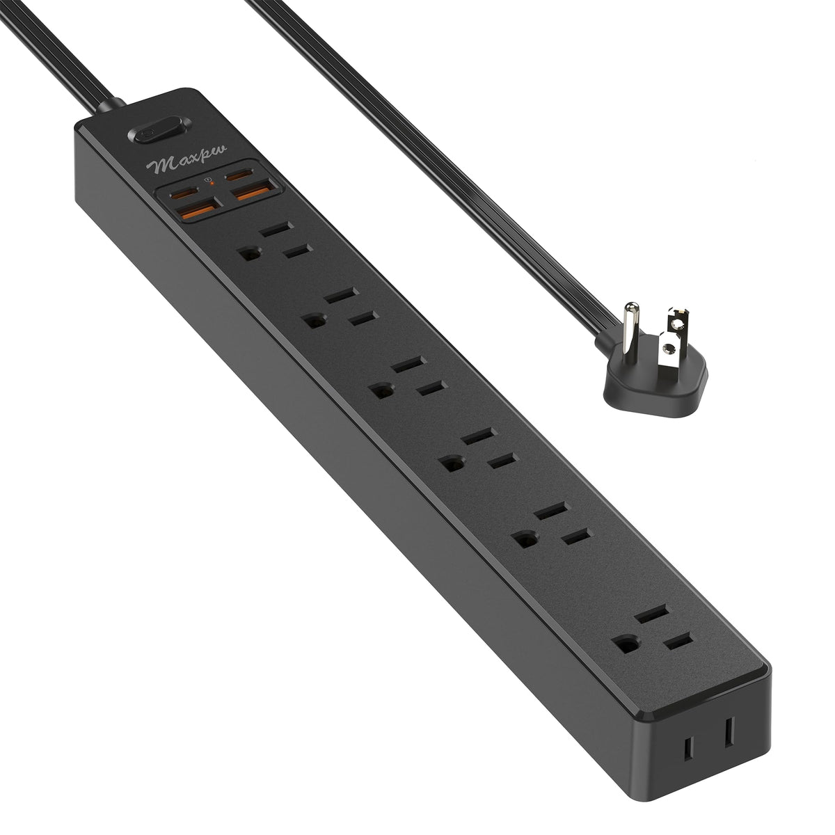 10 Ft Power Strip Surge Protector   7 Outlets 4 Usb Ports (2 Usb C), Maxpw Ultra Thin Flat Extension Cord & Flat Plug, 1700 Joul