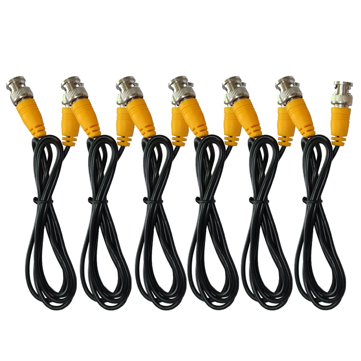Anvision 6 Pack Black 1M 3.3Ft Bnc Male To Bnc Male Jumper Cable With Yellow Connector For Cctv Dvr To Tv System