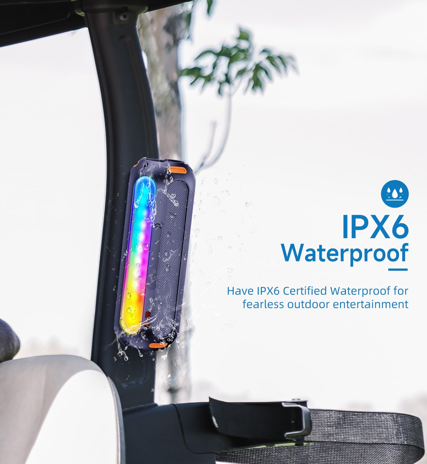 Abfoce Golf Speaker Magnetic Bluetooth Speaker With 7 Colorful Flashing Lights 20W Super Bass 15H Playtime Portable Waterproof F