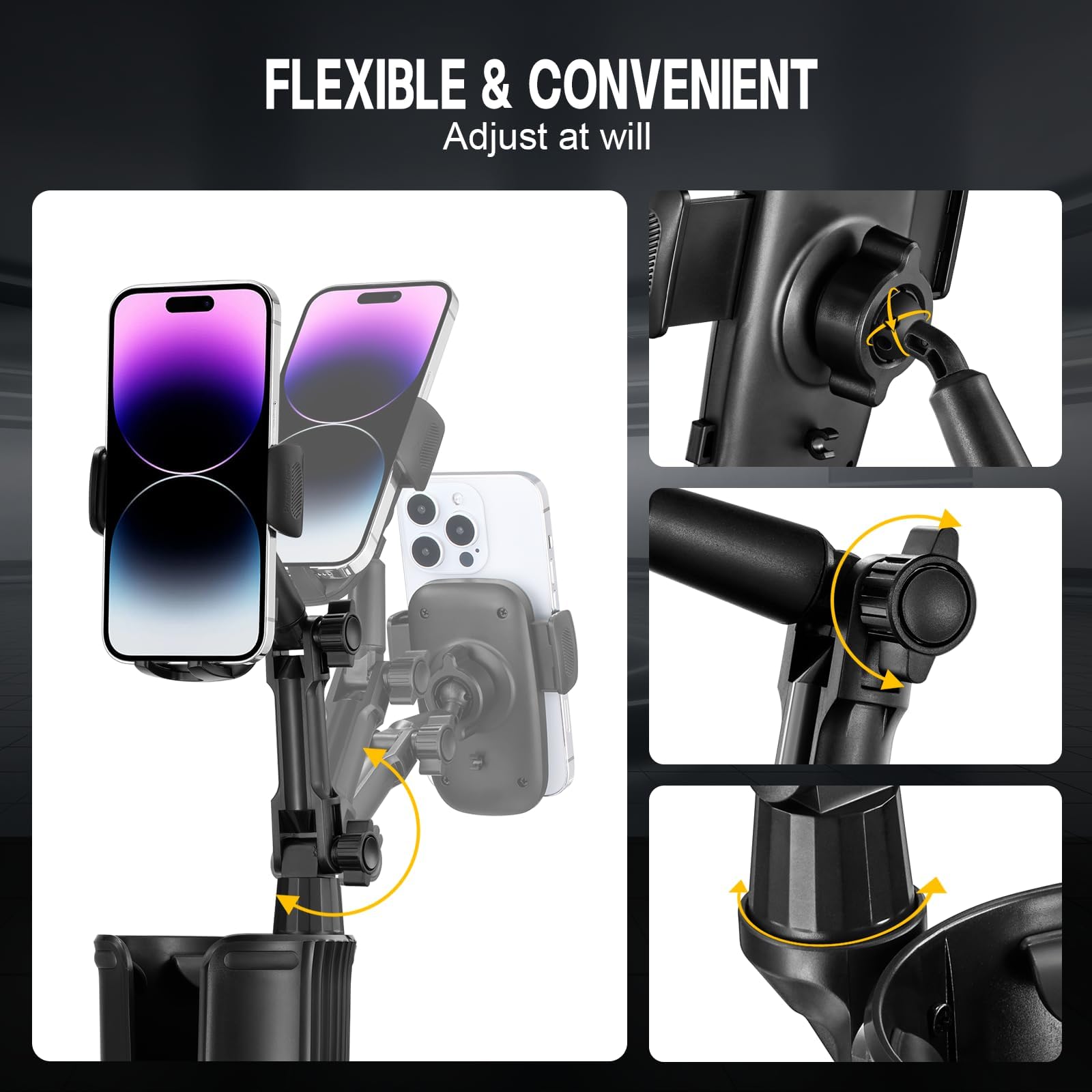 This Hill Upgraded Cup Holder Phone Mount, 2 In 1 Universal Adjustable Long Neck, Compatible With Iphone 14 Pro Max/Se/8/7/6, Sa