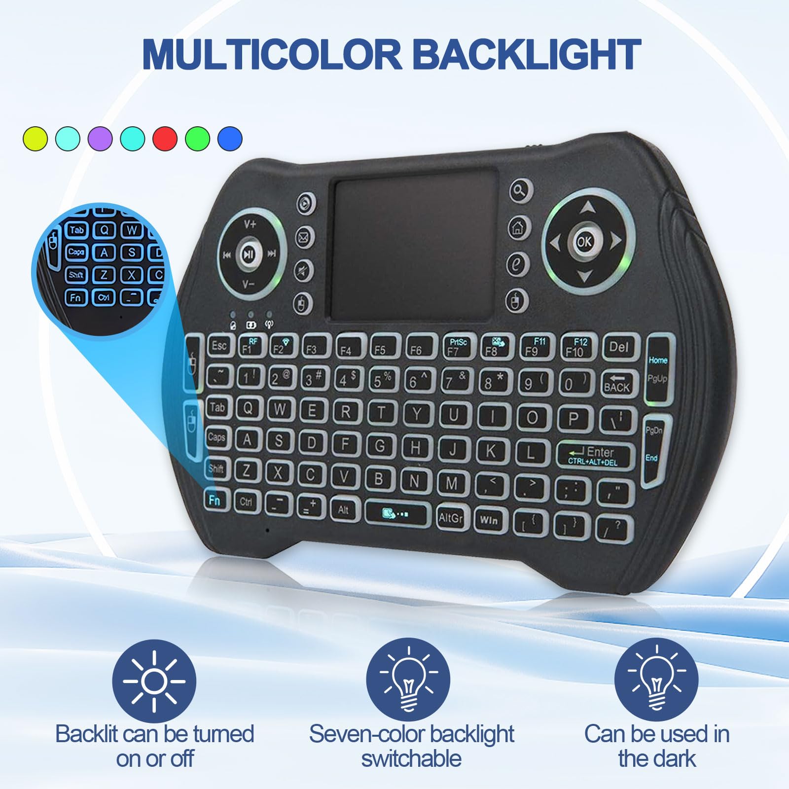 Easytone Backlit Mini Wireless Keyboard With Touchpad Mouse Combo Remote Control With Rechargeable Li Ion Battery And Multimedia